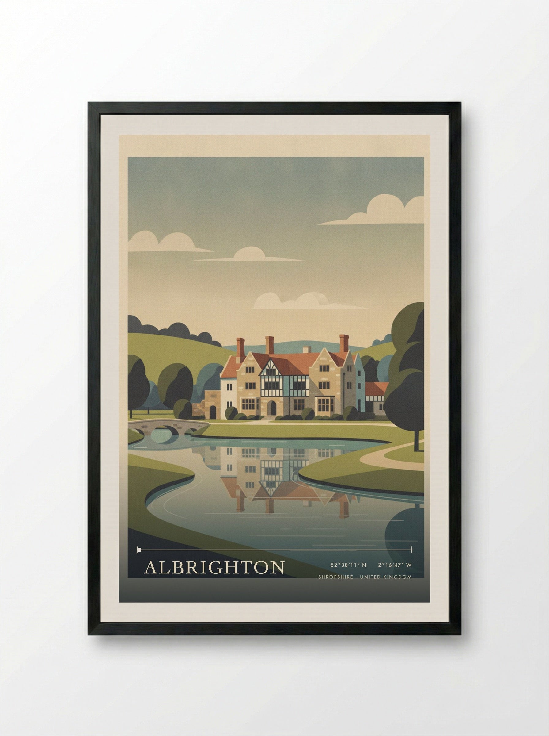 Albrighton Shropshire United Kingdom Travel Poster - Framed Print Black