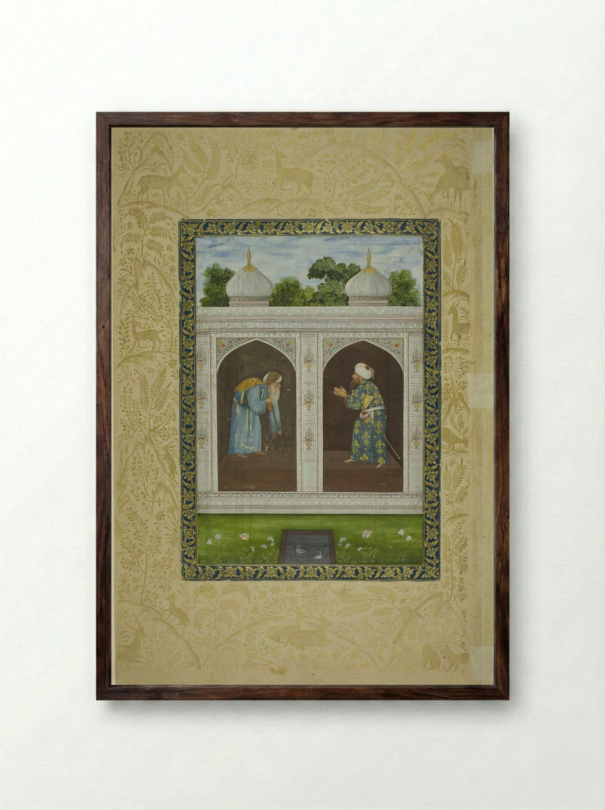 Album Page with Two Sheikhs - Mughal School - Framed Print Dark Wood