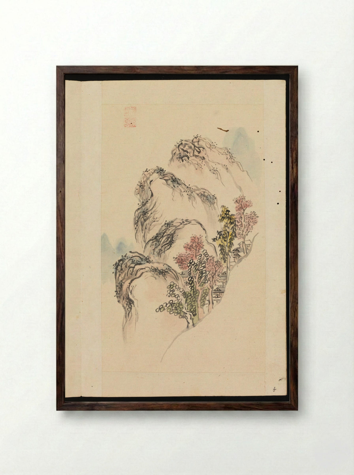 Album of Landscape Paintings (Mountain Study) - Kuwayama Gyokushū - Framed Print Dark Wood