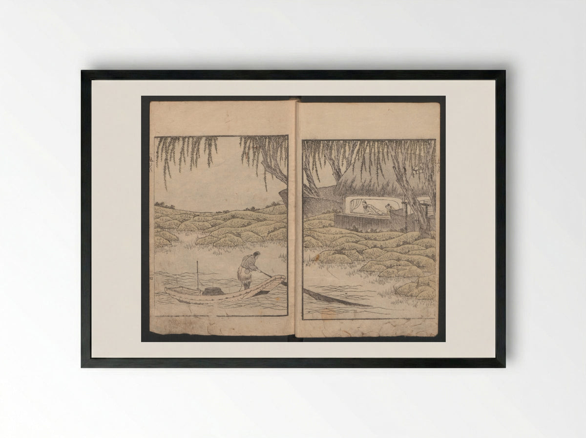 Album of Landscape Paintings by Ichiro - Yashima Gakutei - Framed Print Black