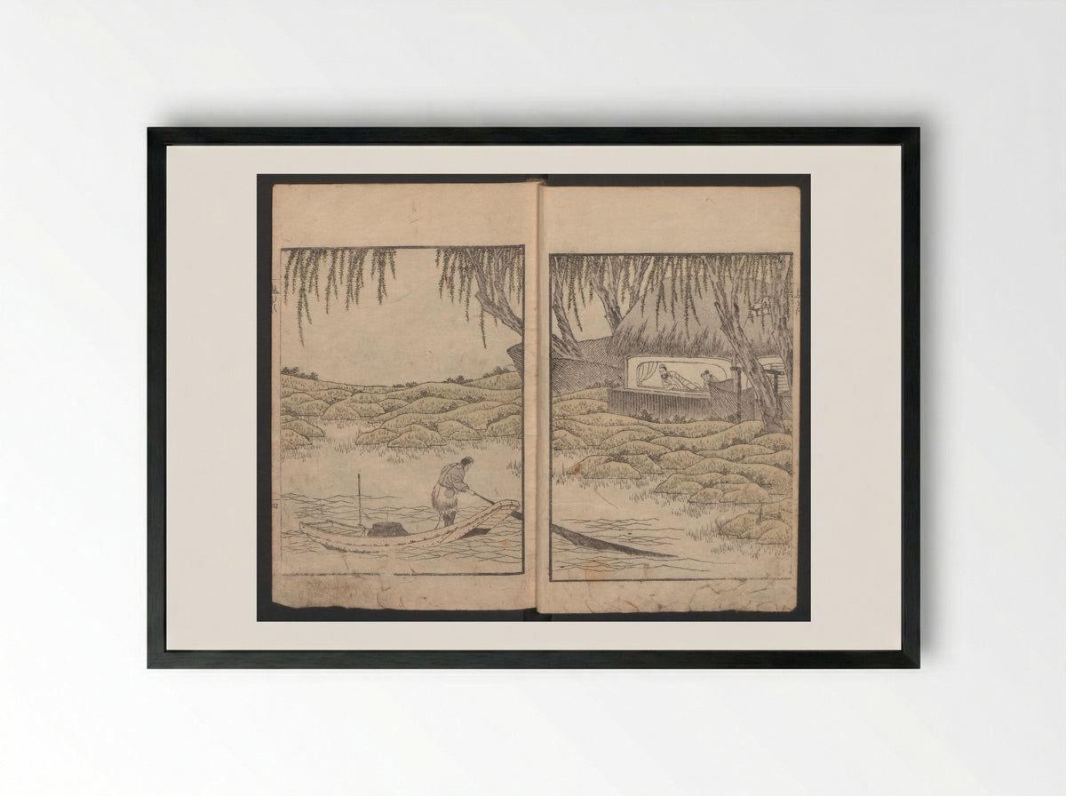 Album of Landscape Paintings by Ichiro - Yashima Gakutei - Framed Print Black