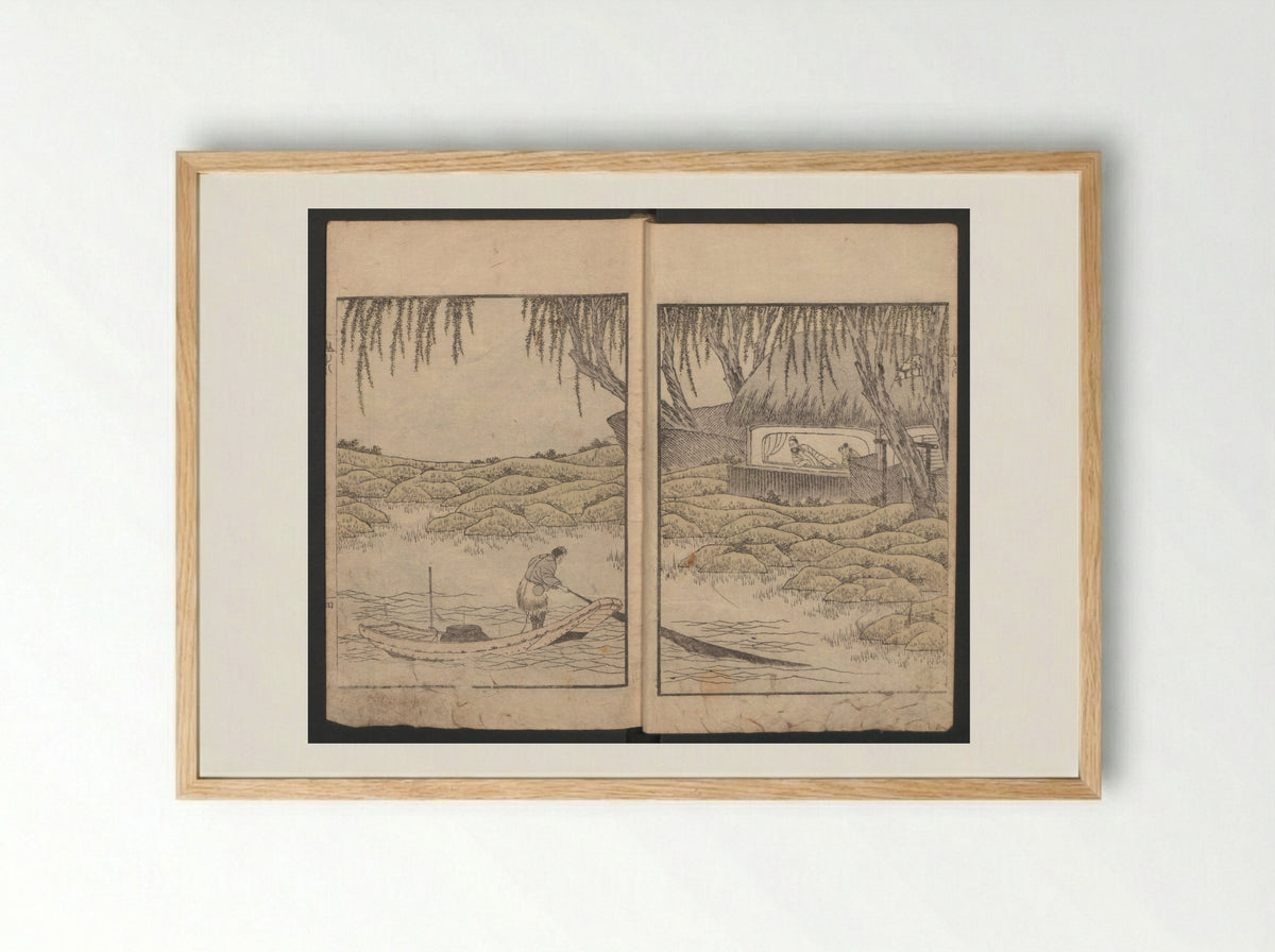 Album of Landscape Paintings by Ichiro - Yashima Gakutei - Framed Print Wood