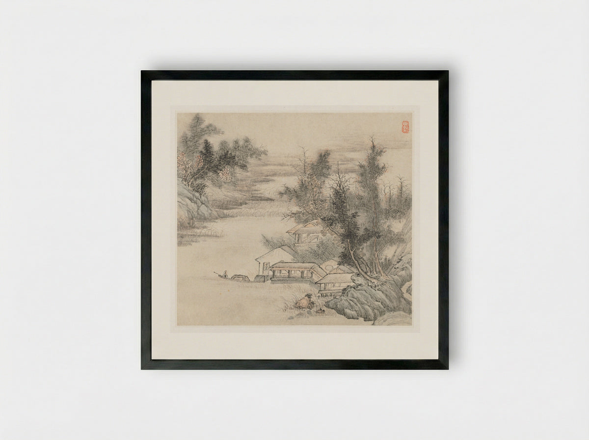 Album of Landscapes: Leaf 2 - Wang Gai - Framed Print Black