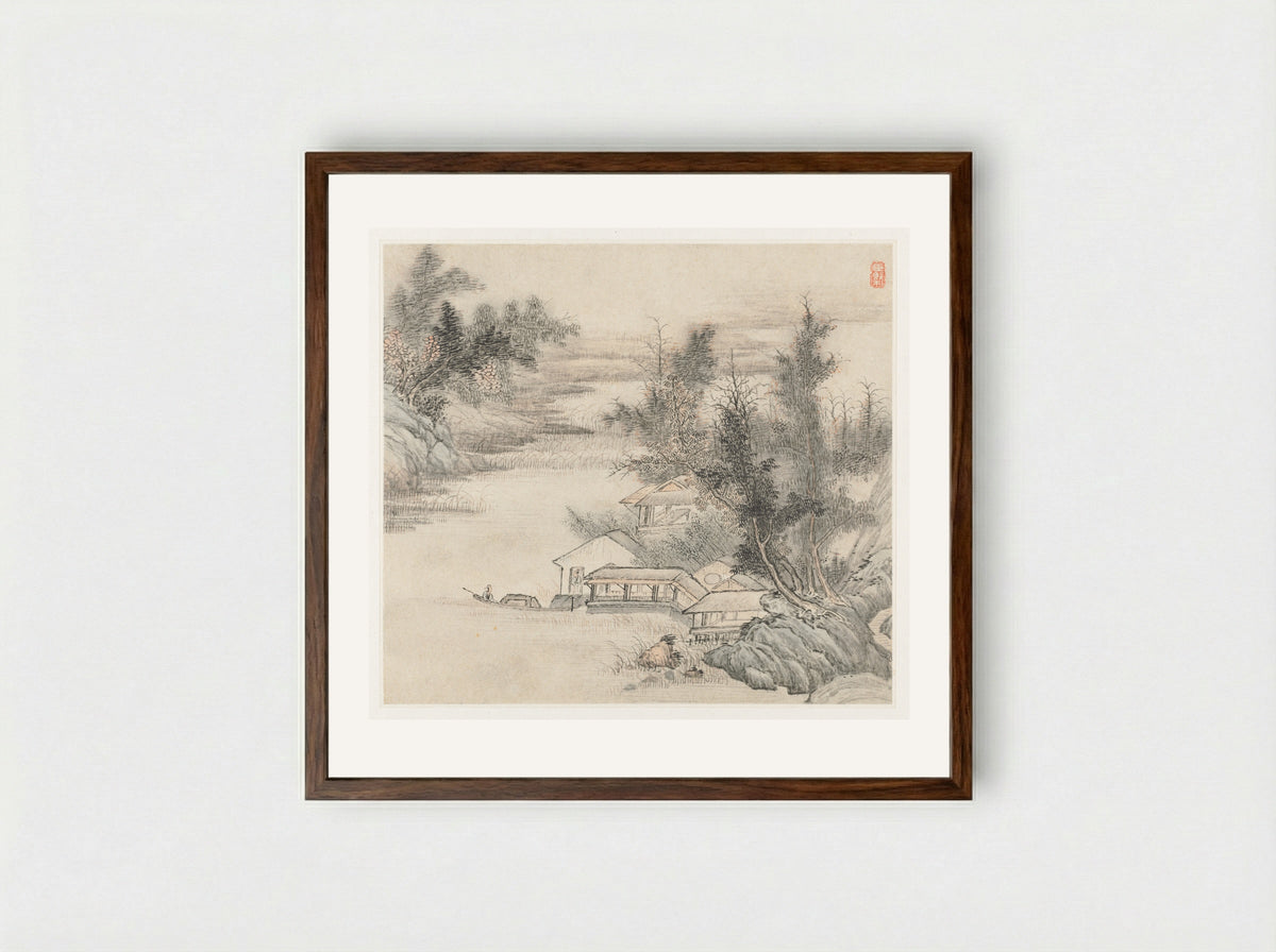 Album of Landscapes: Leaf 2 - Wang Gai - Framed Print Dark Wood