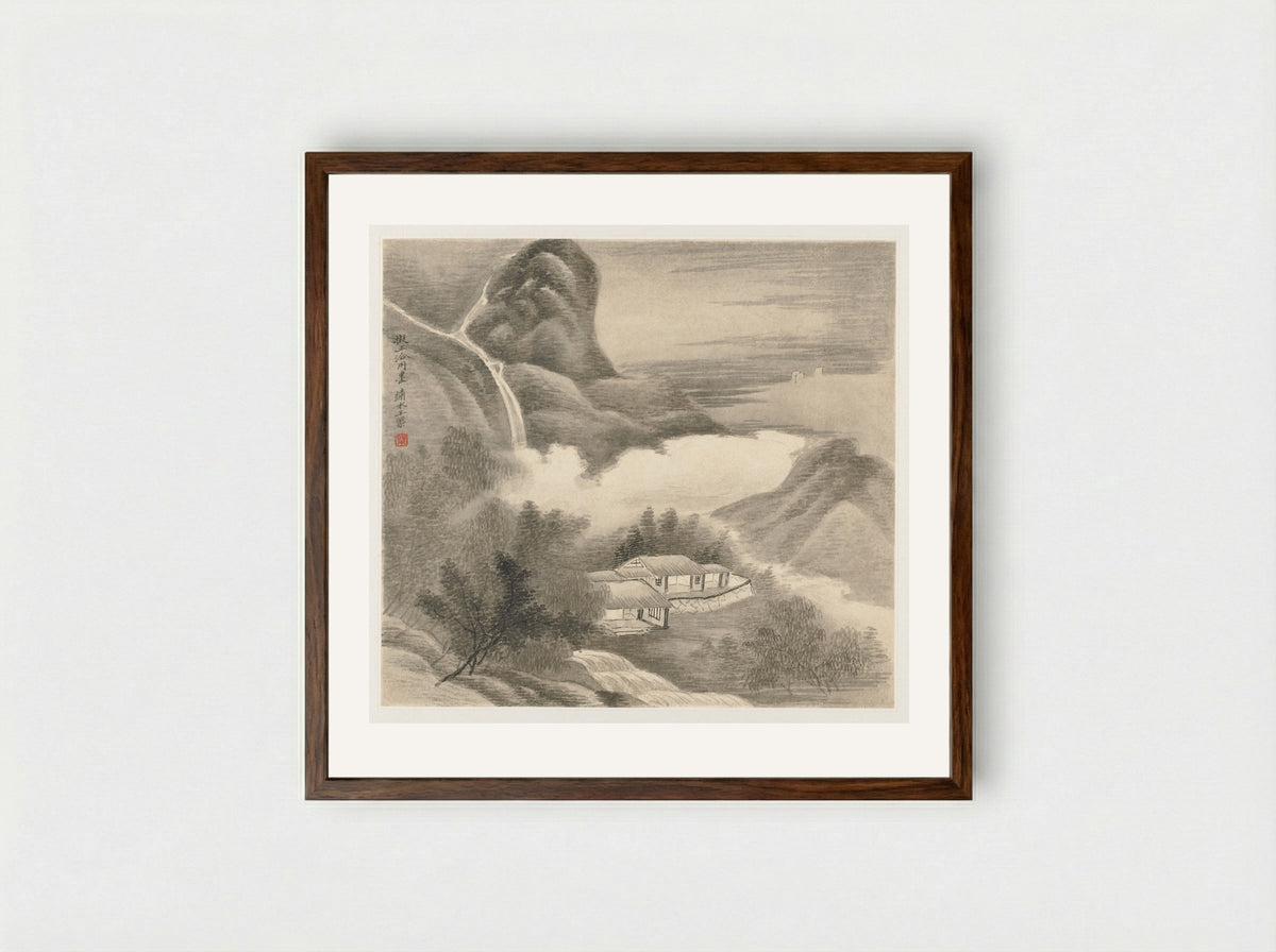 Album of Landscapes: Leaf 5 - Wang Gai - Framed Print Dark Wood