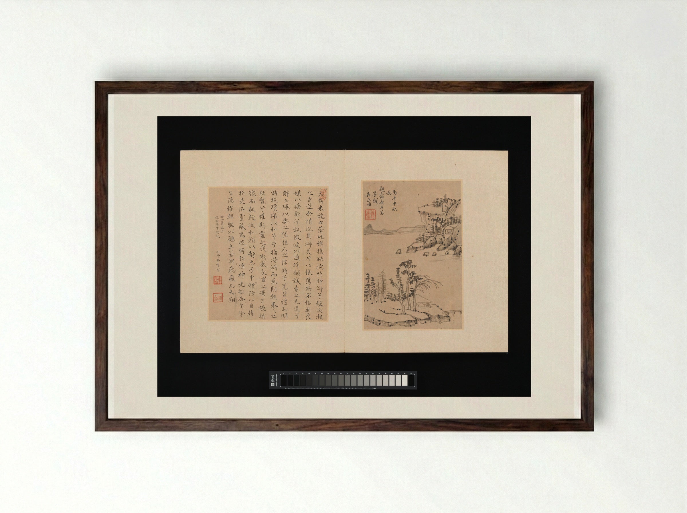 Album of painting and calligraphy for Maoshu - Various artists - Framed Print Dark Wood