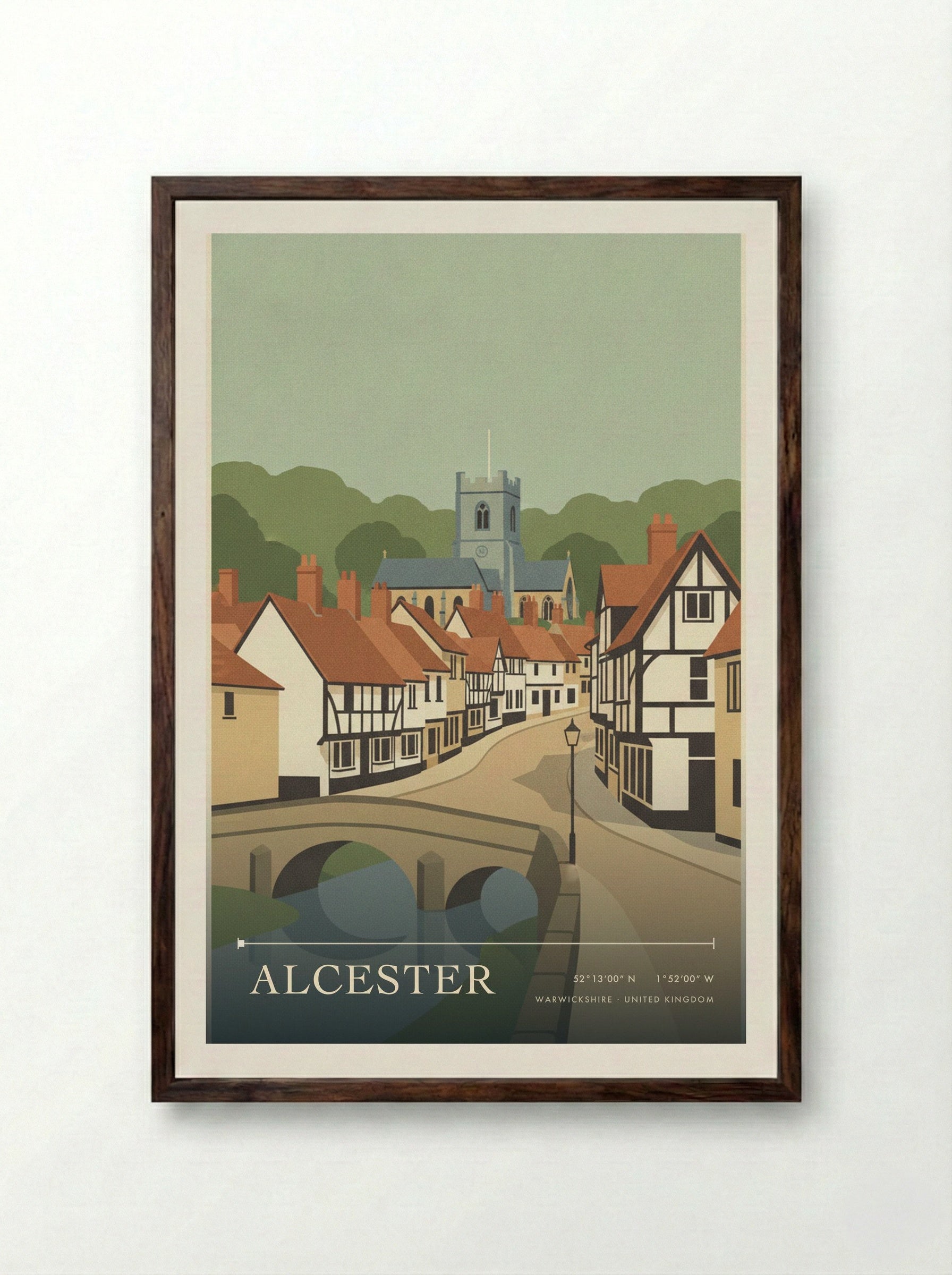 Alcester Warwickshire United Kingdom Travel Poster - Framed Print Dark Wood