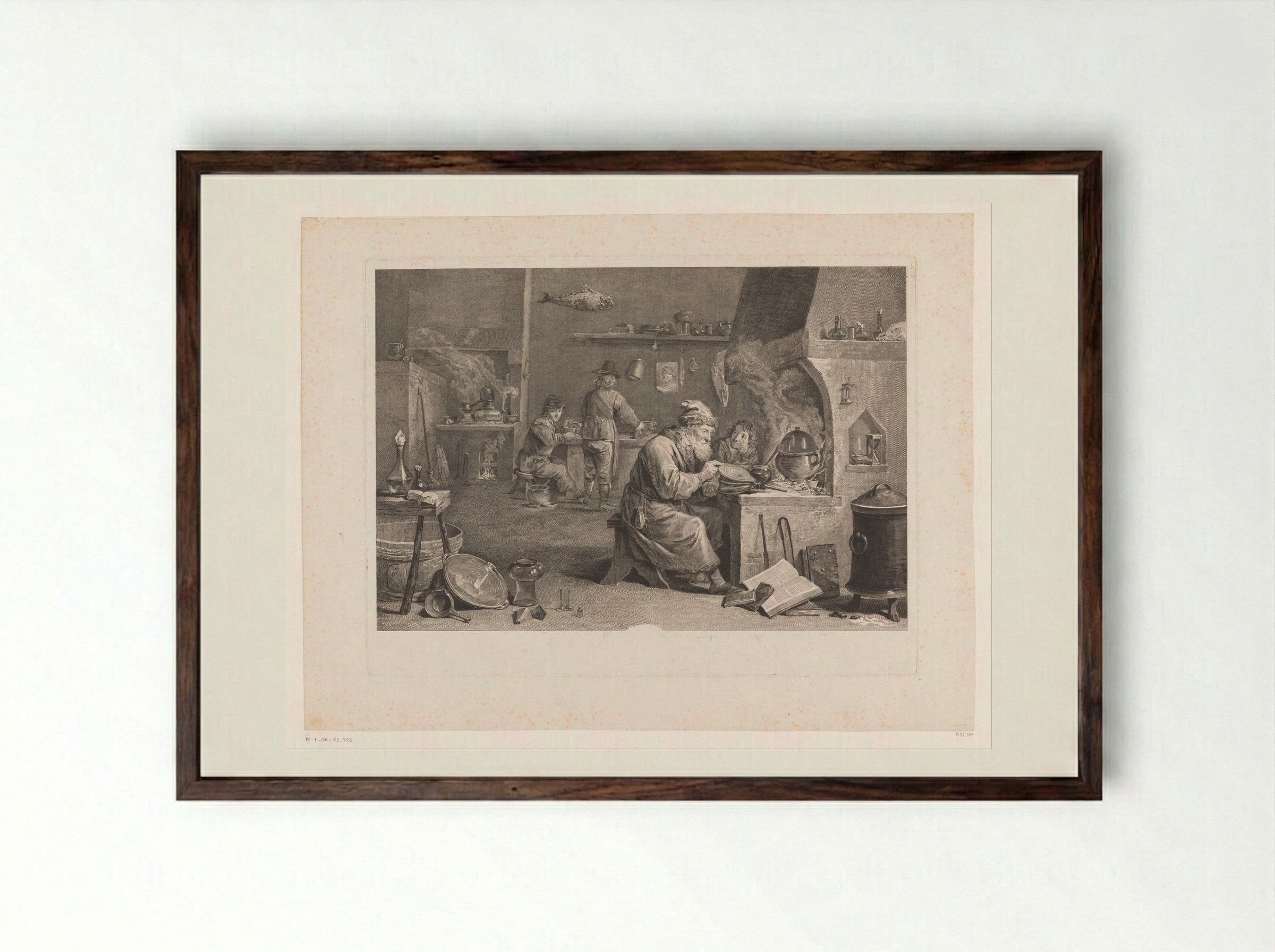 Alchemist in his Workshop - Jacques-Philippe Le Bas - Framed Print Dark Wood