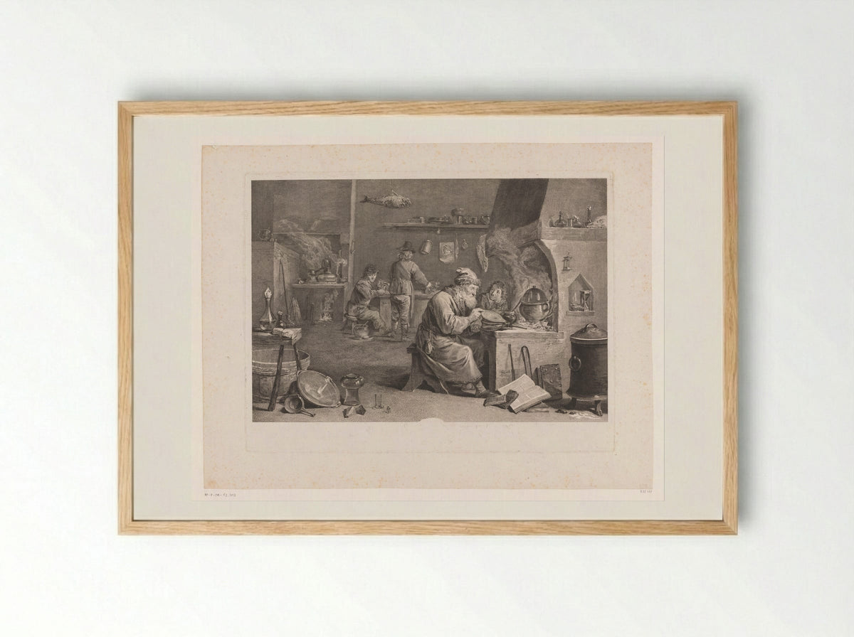 Alchemist in his Workshop - Jacques-Philippe Le Bas - Framed Print Wood