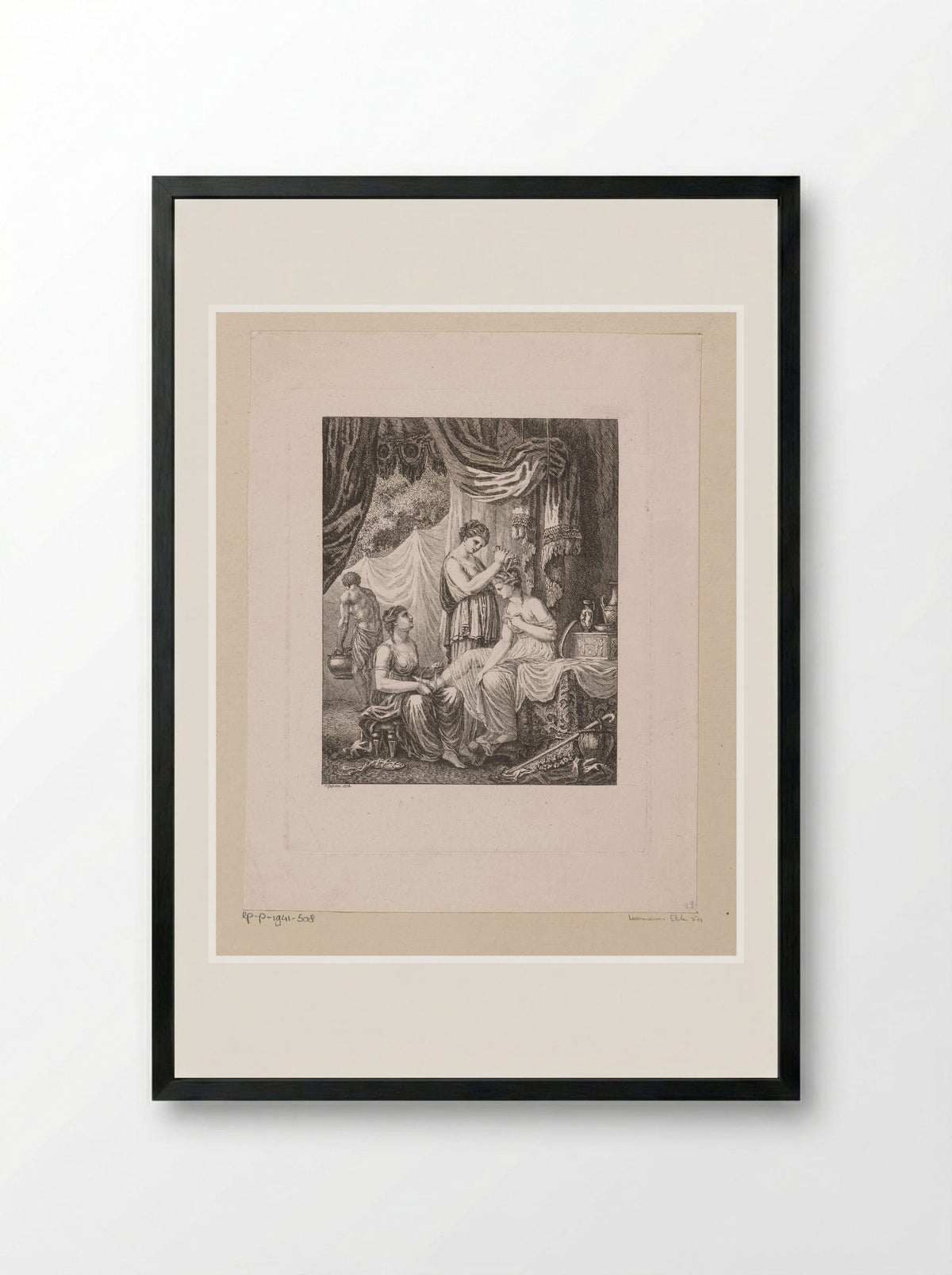 Alcina at her Toilet - Salomon Gessner - Framed Print Black