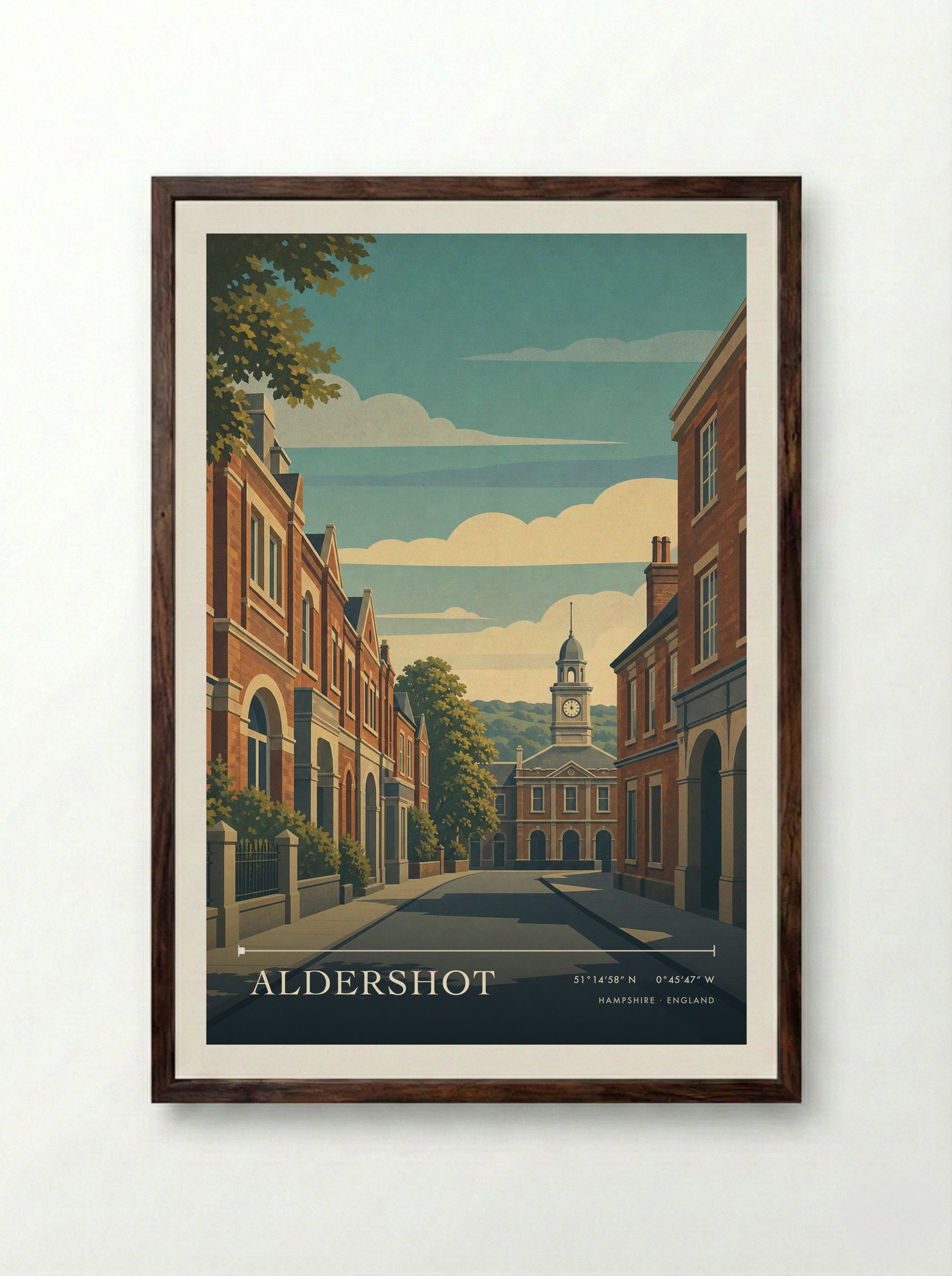 Aldershot Hampshire England Travel Poster - Framed Print Dark Wood