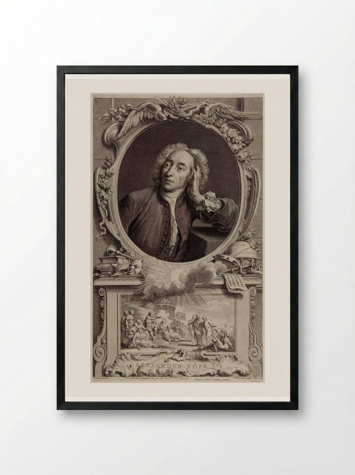 Alexander Pope - Jacobus Houbraken - Framed Print Black