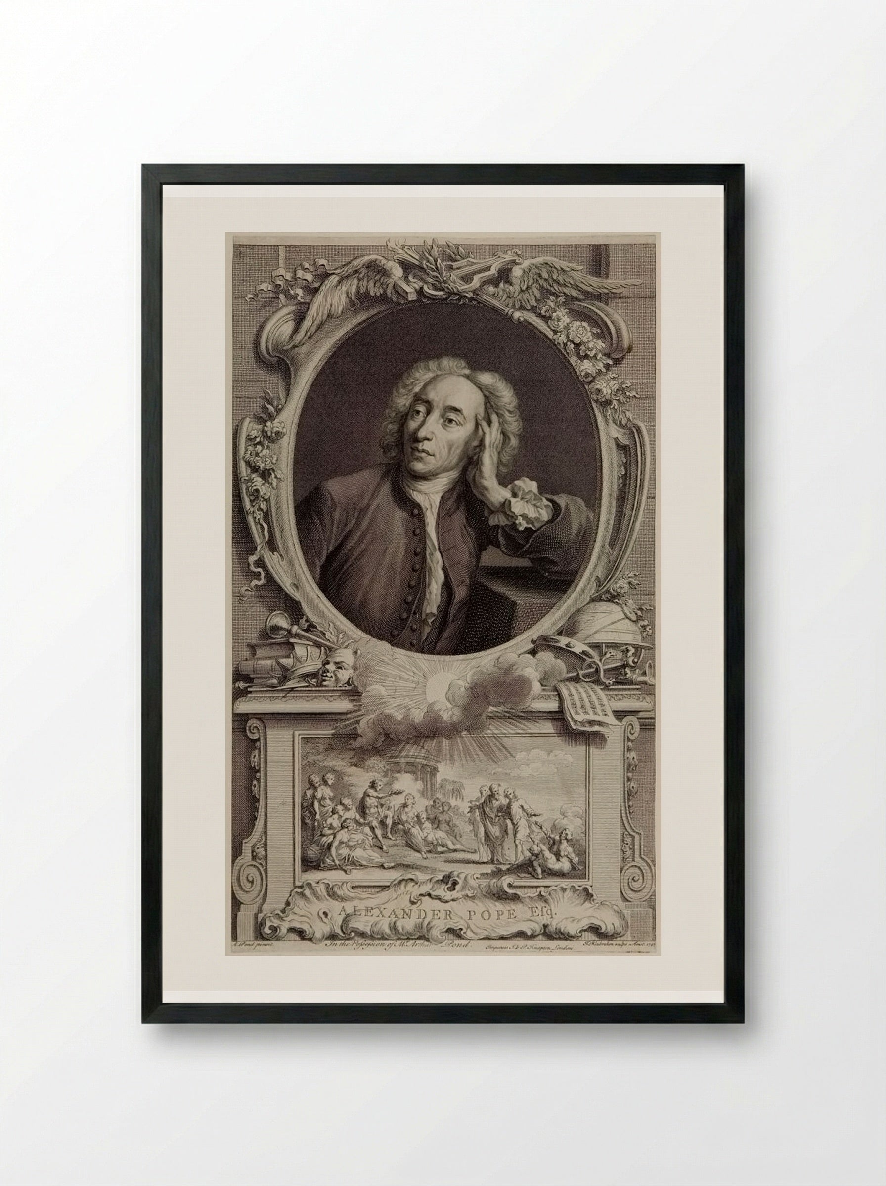 Alexander Pope - Jacobus Houbraken - Framed Print Black