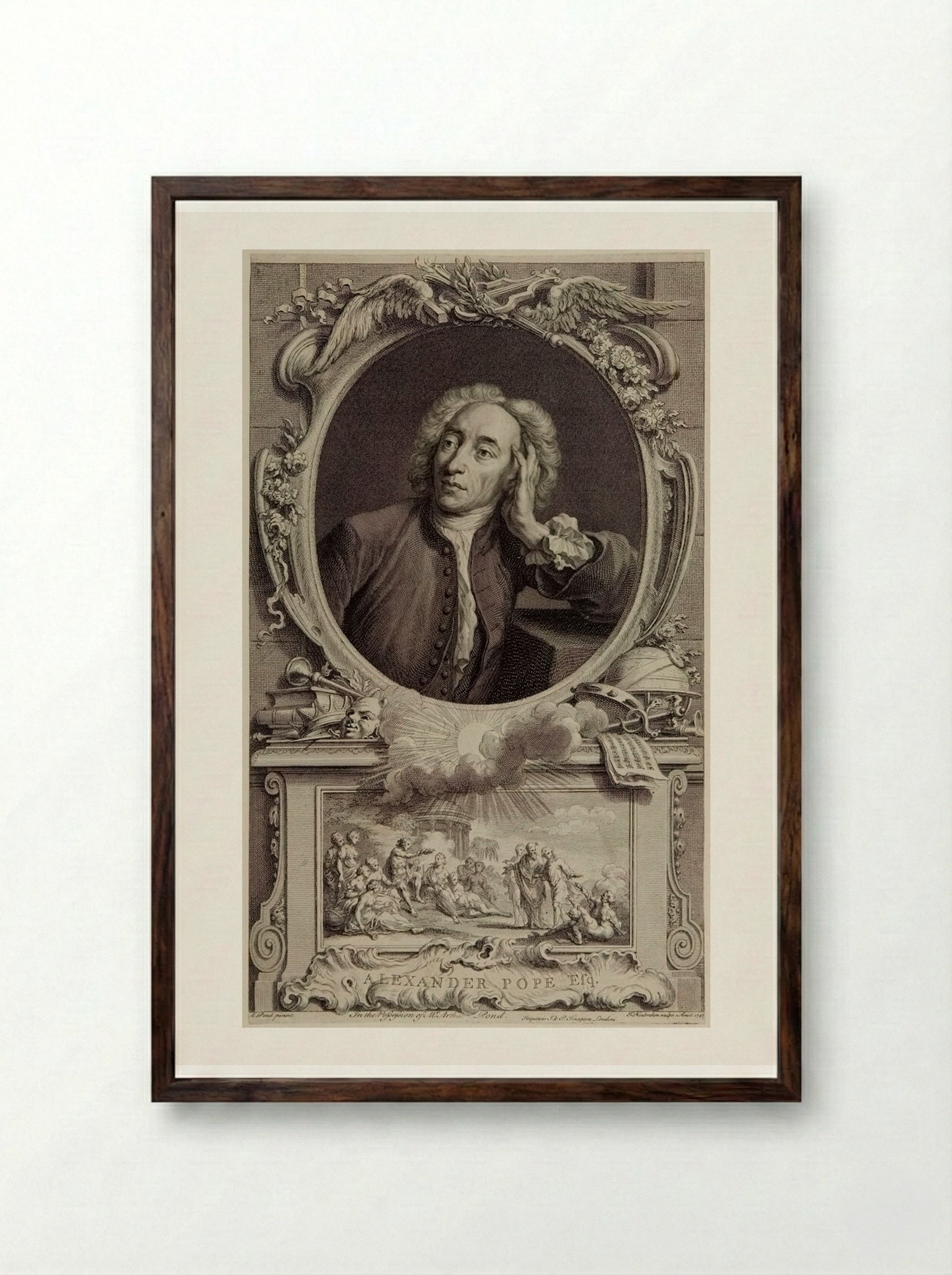 Alexander Pope - Jacobus Houbraken - Framed Print Dark Wood