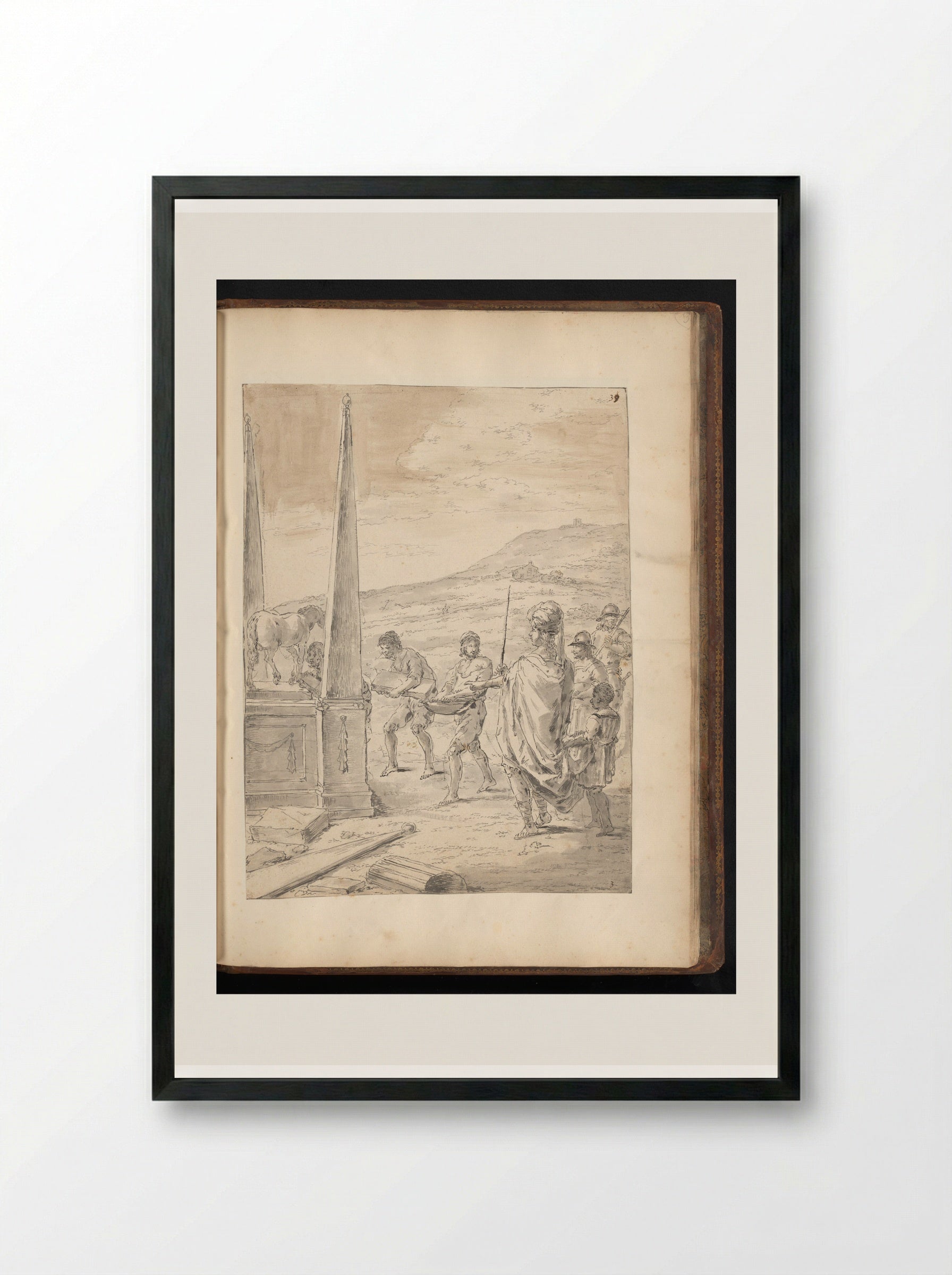 Alexander the Great Orders a Tomb for his Horse Bucephalus - Leonaert Bramer - Framed Print Black