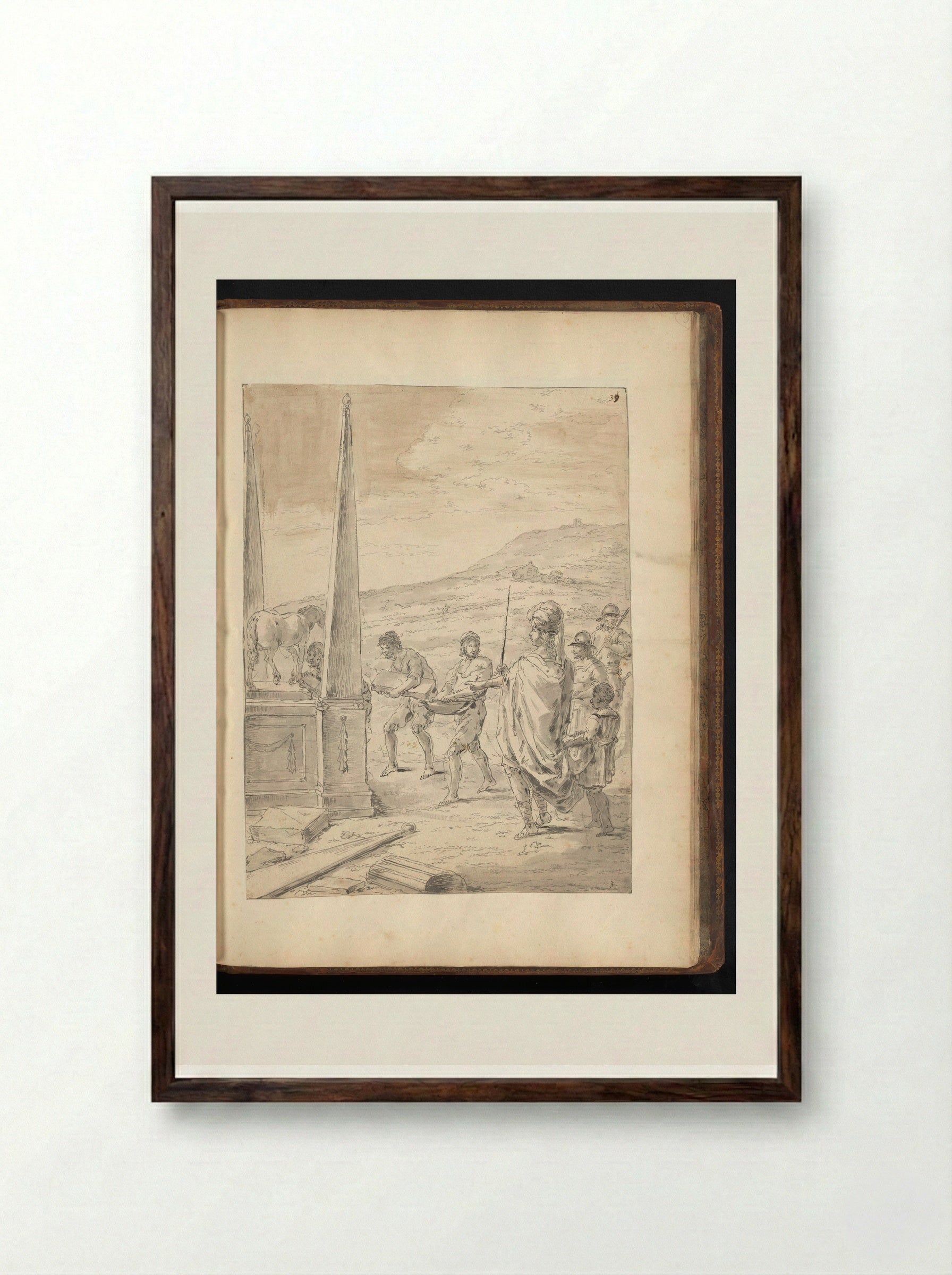 Alexander the Great Orders a Tomb for his Horse Bucephalus - Leonaert Bramer - Framed Print Dark Wood