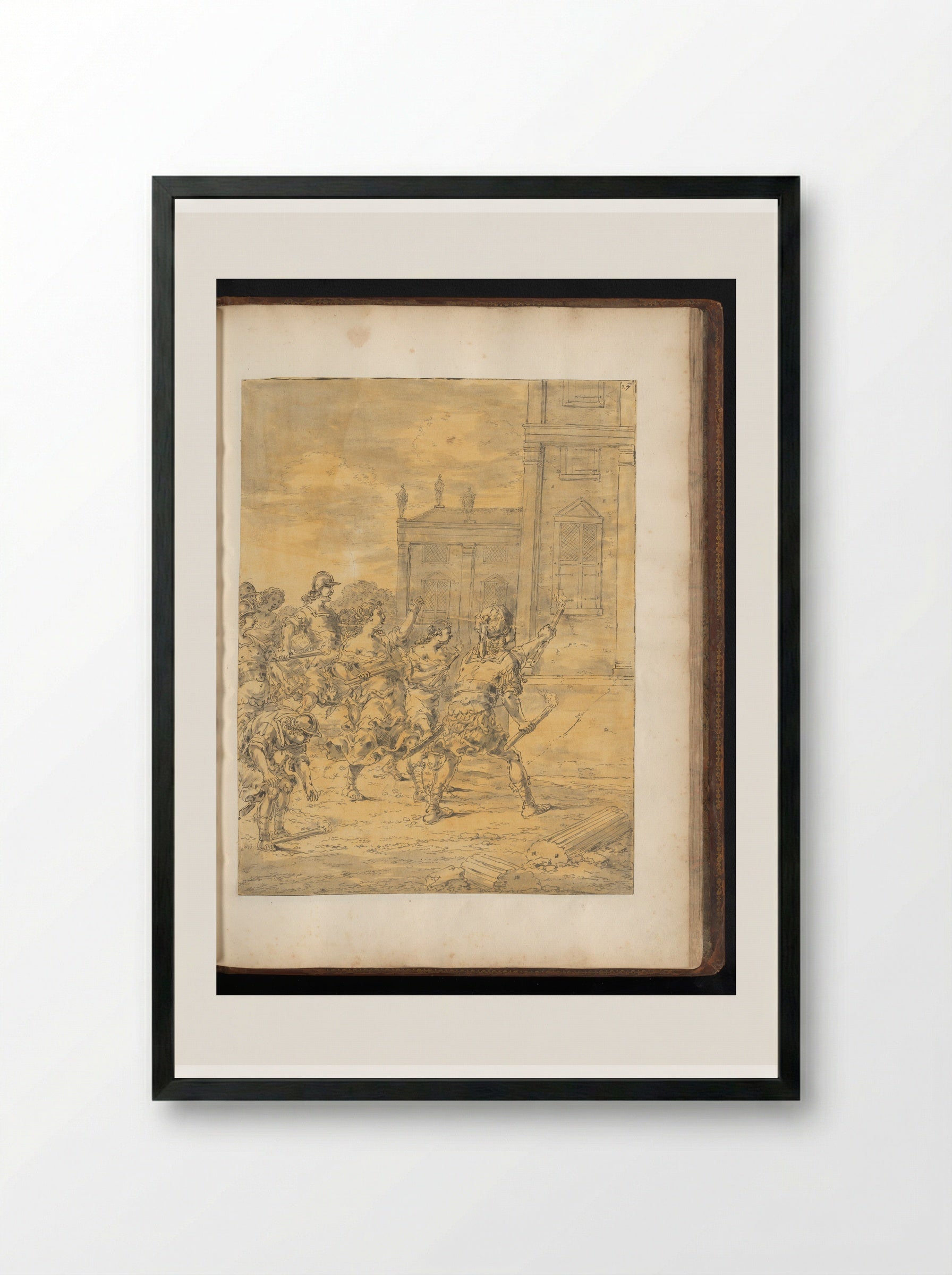 Alexander the Great Setting Fire to the Palace of Xerxes - Leonaert Bramer - Framed Print Black