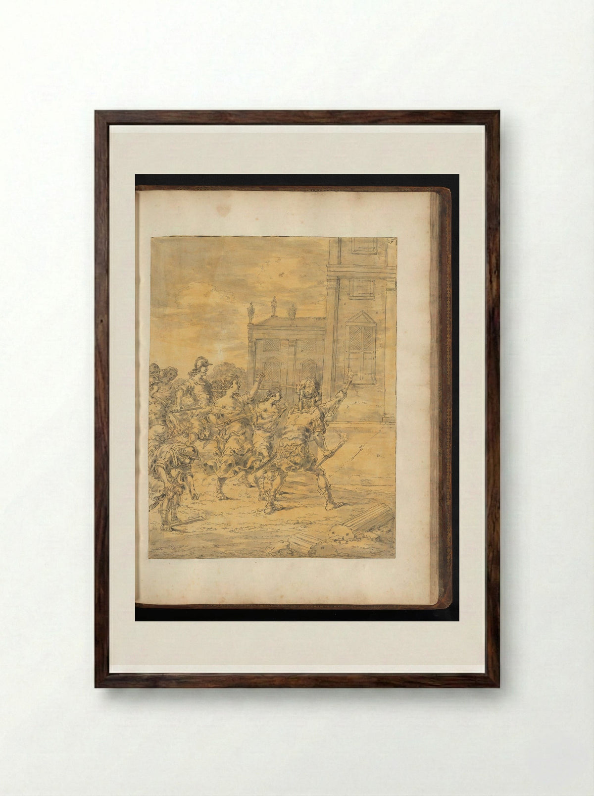 Alexander the Great Setting Fire to the Palace of Xerxes - Leonaert Bramer - Framed Print Dark Wood