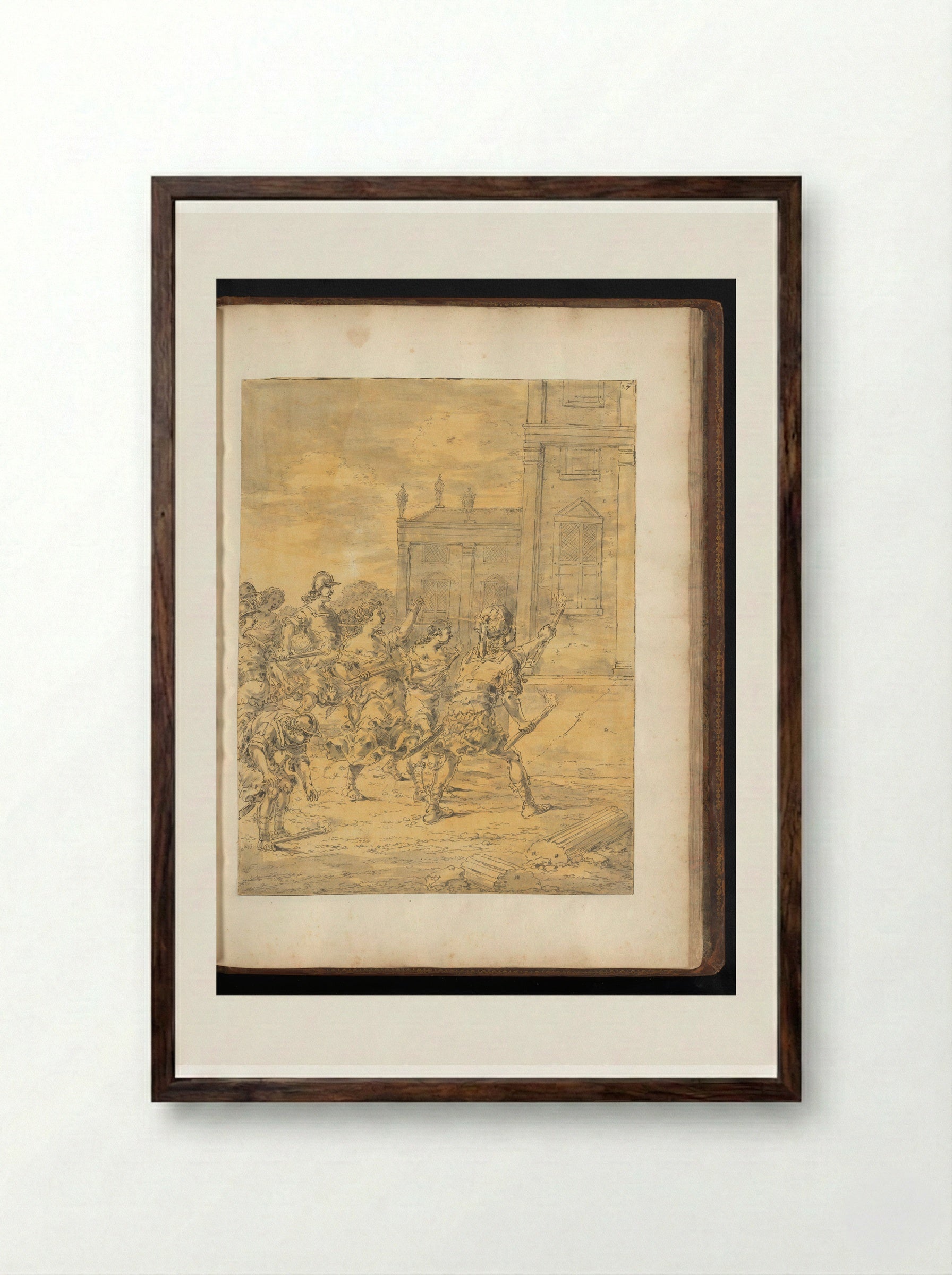 Alexander the Great Setting Fire to the Palace of Xerxes - Leonaert Bramer - Framed Print Dark Wood