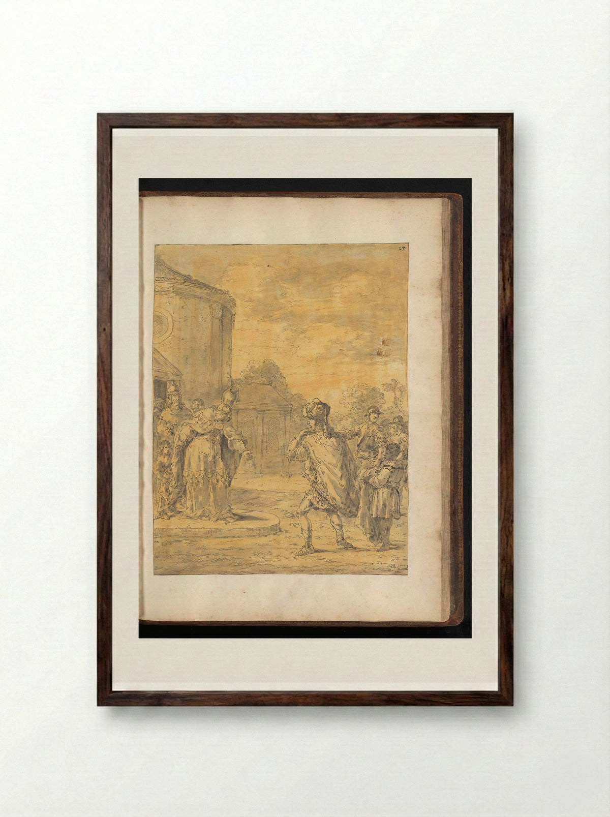 Alexander the Great Visits the Temple of Jupiter - Leonaert Bramer - Framed Print Dark Wood