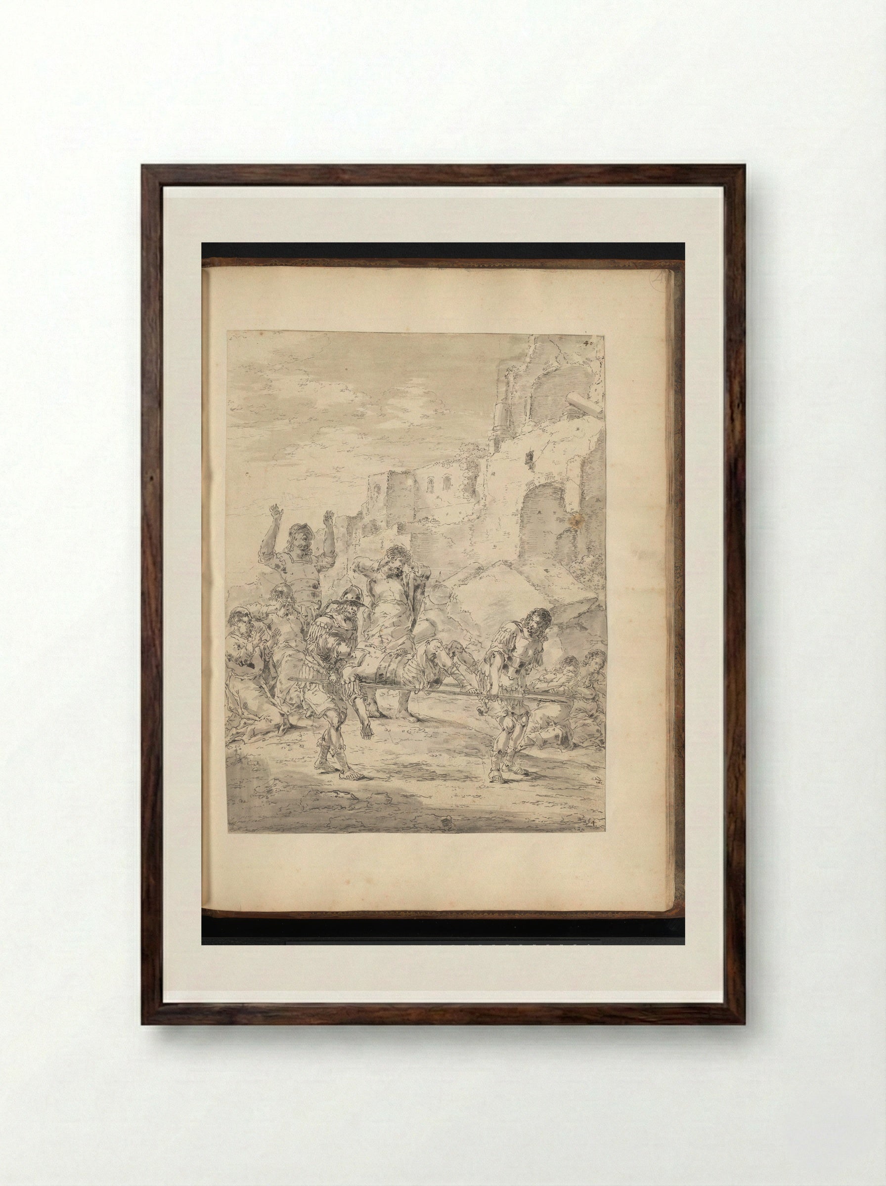 Alexander the Great Wounded and Carried Away - Leonaert Bramer - Framed Print Dark Wood