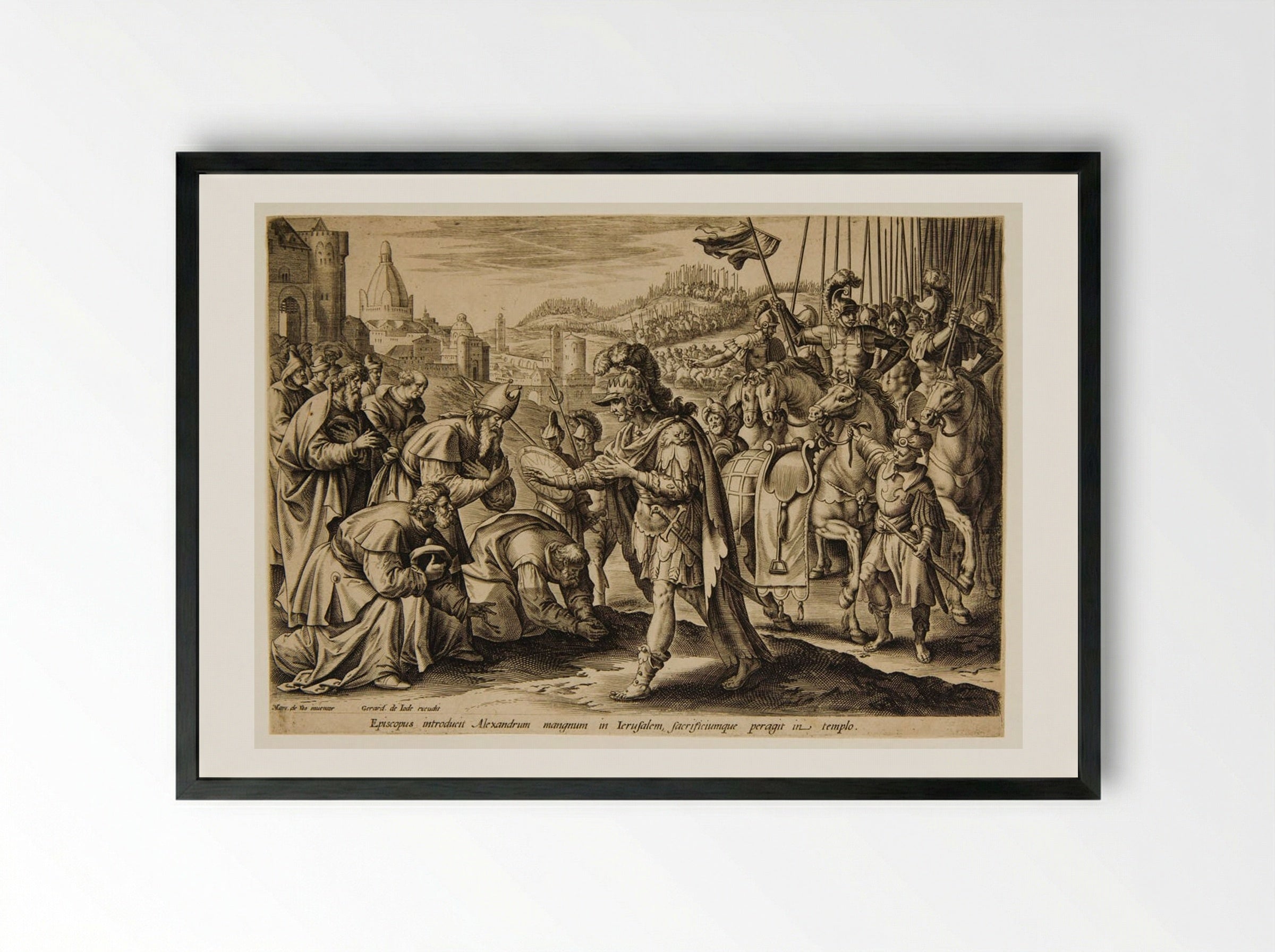 Alexander the Great in Jerusalem - Gerard de Jode - Framed Print Black