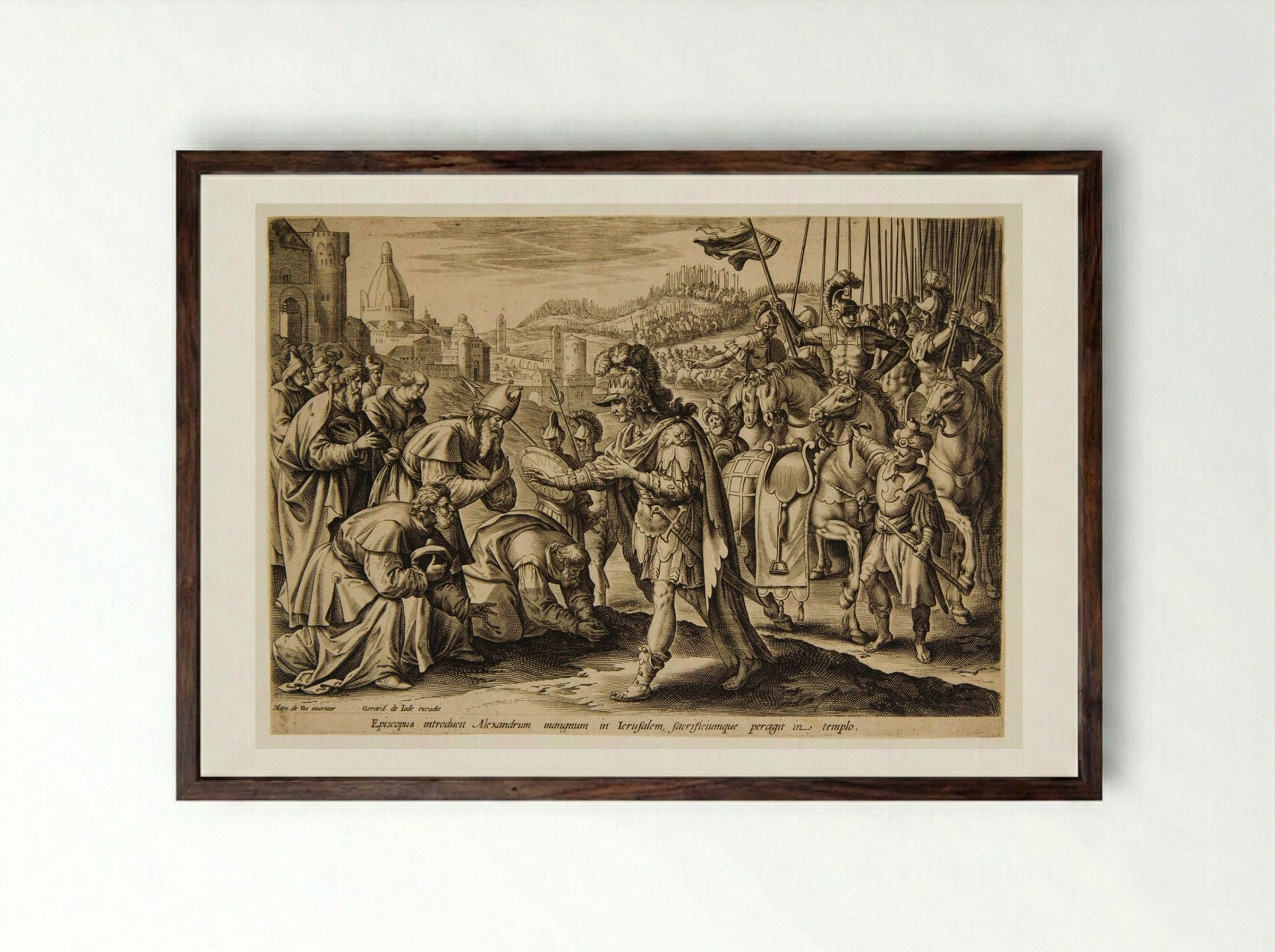 Alexander the Great in Jerusalem - Gerard de Jode - Framed Print Dark Wood