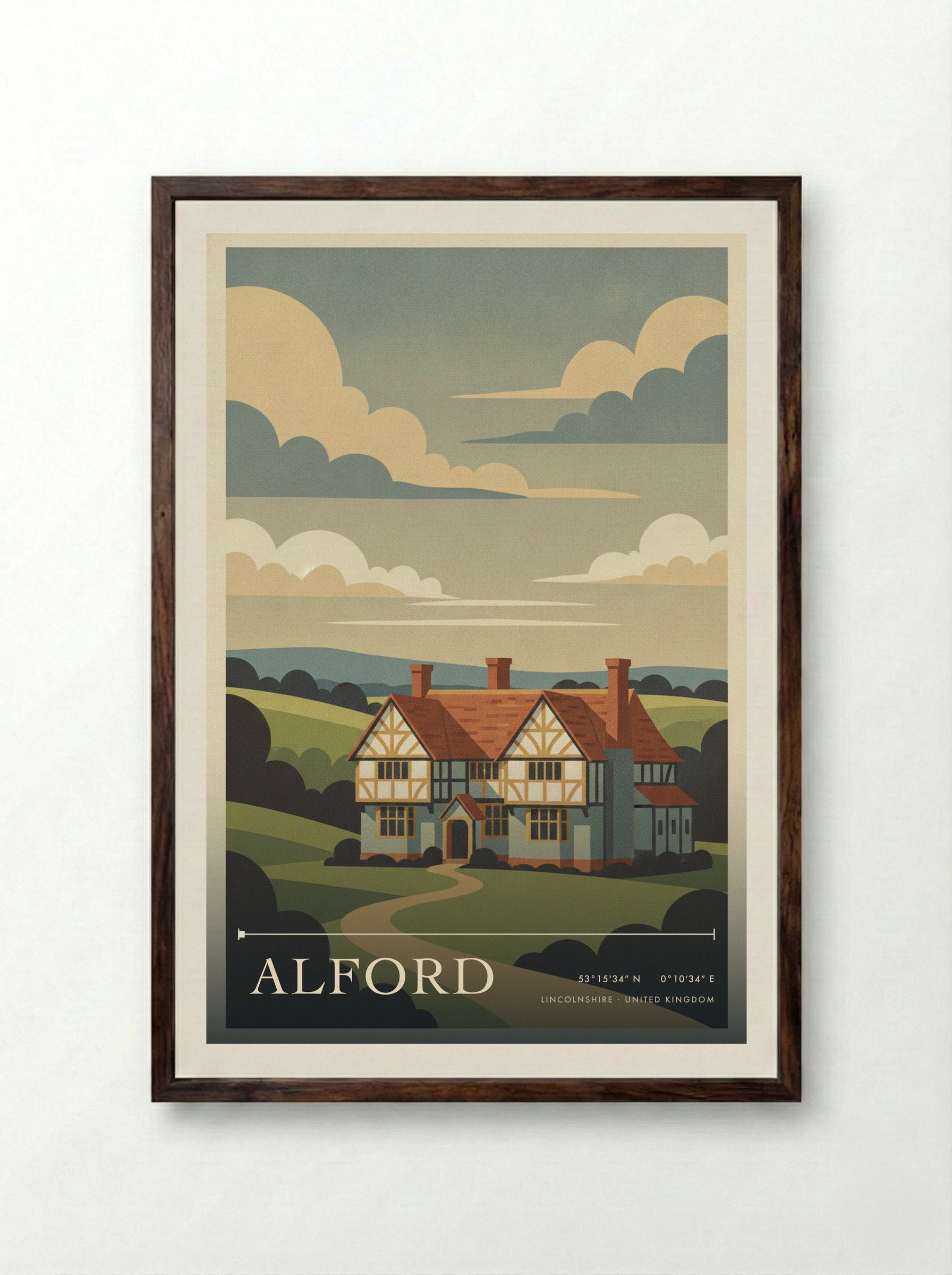 Alford Lincolnshire United Kingdom Travel Poster - Framed Print Dark Wood