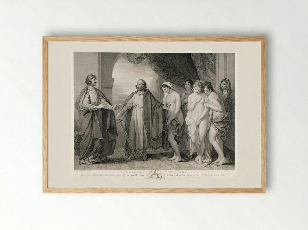 Alfred III, King of Mercia, Visiting William d'Albanac - Jean Baptiste Michel - Framed Print Wood