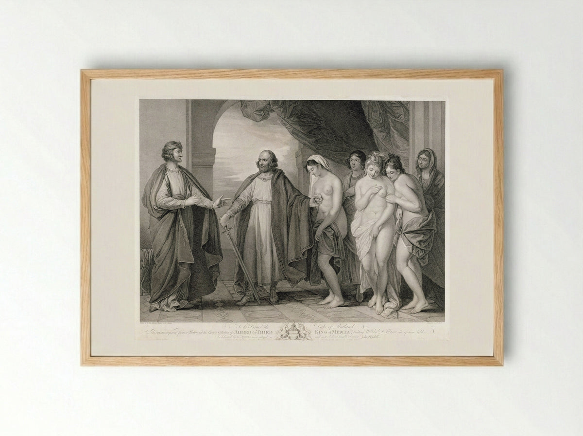 Alfred III, King of Mercia, Visiting William d'Albanac - Jean Baptiste Michel - Framed Print Wood