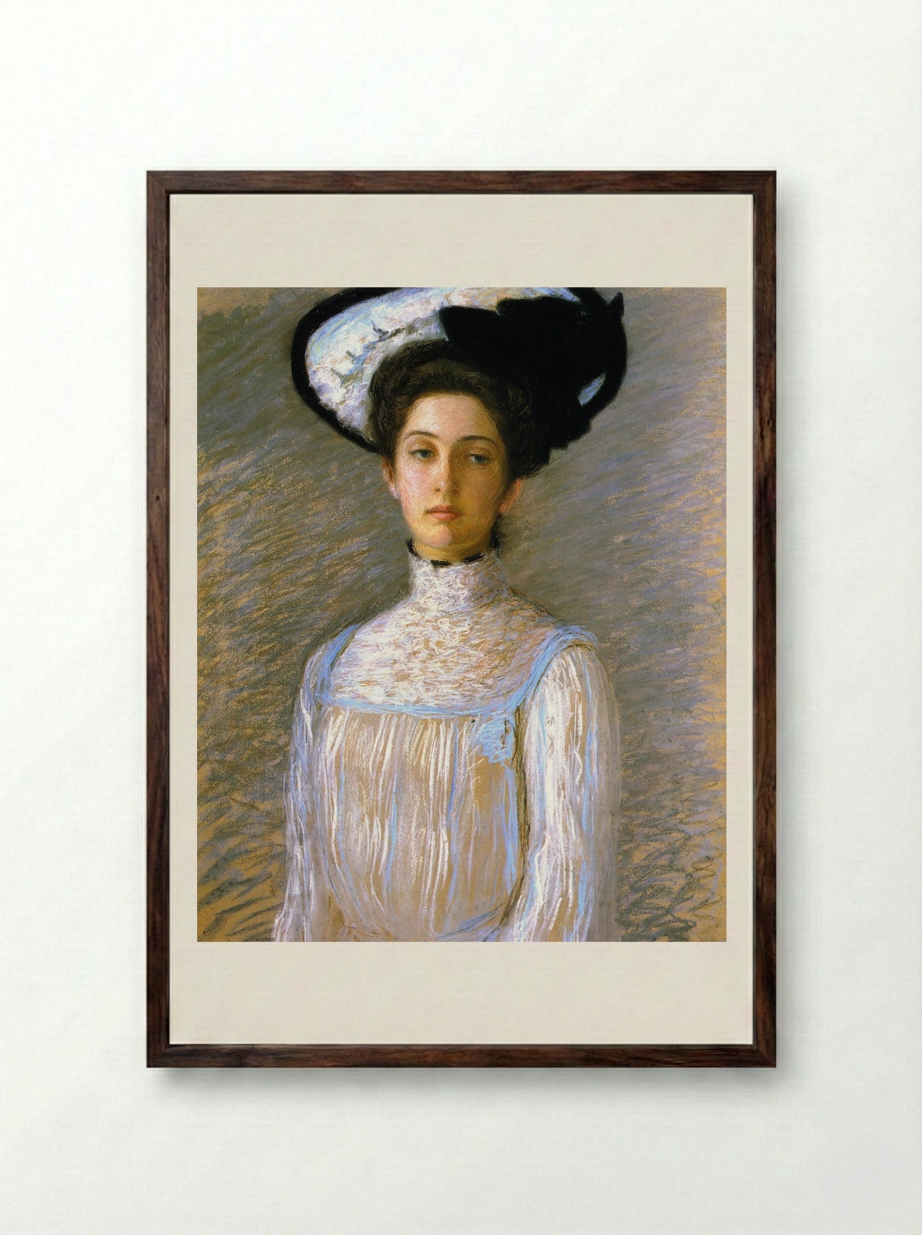 Alice in a White Hat - Lilla Cabot Perry - Framed Print Dark Wood