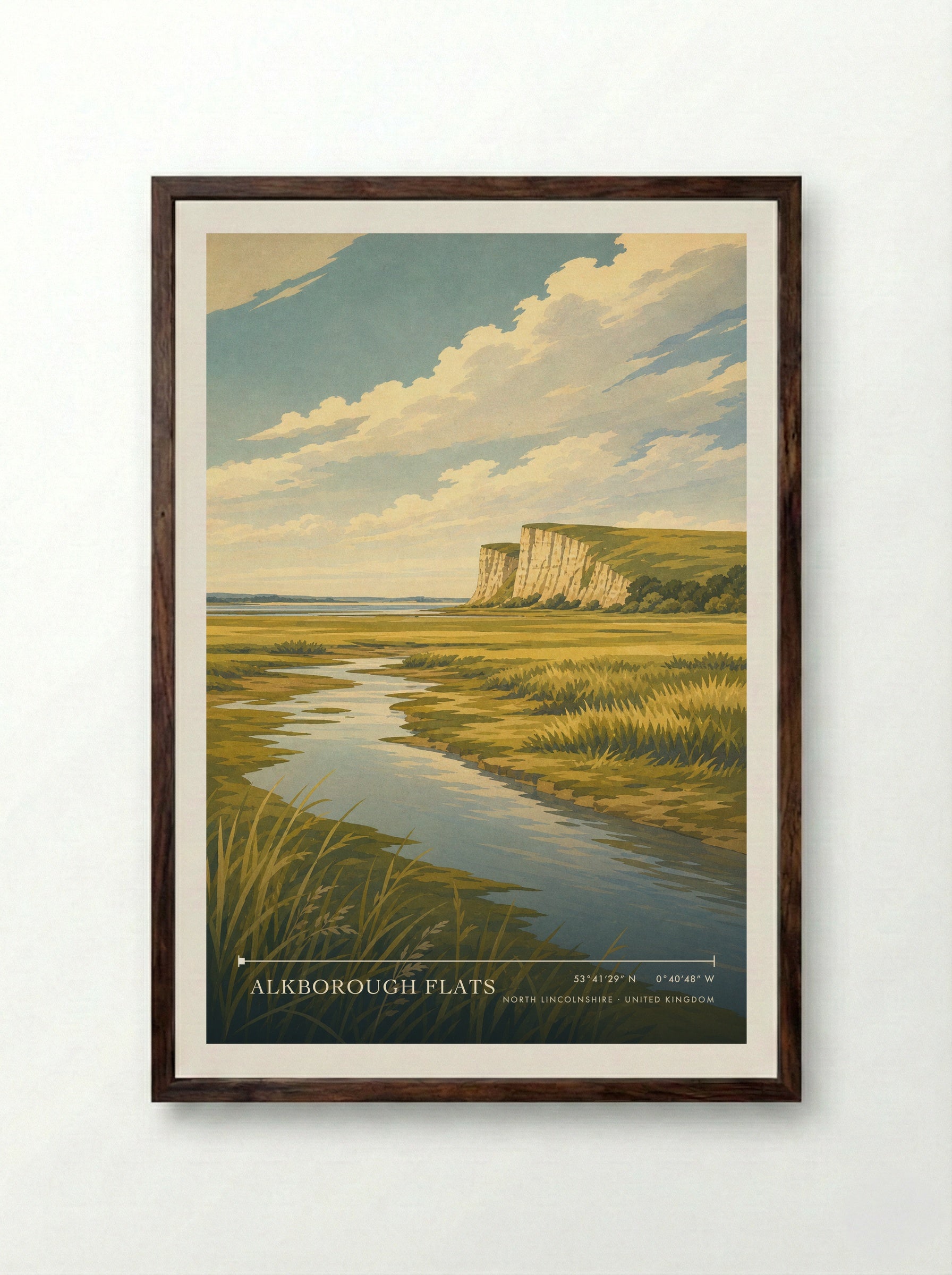 Alkborough Flats North Lincolnshire United Kingdom Travel Poster - Framed Print Dark Wood