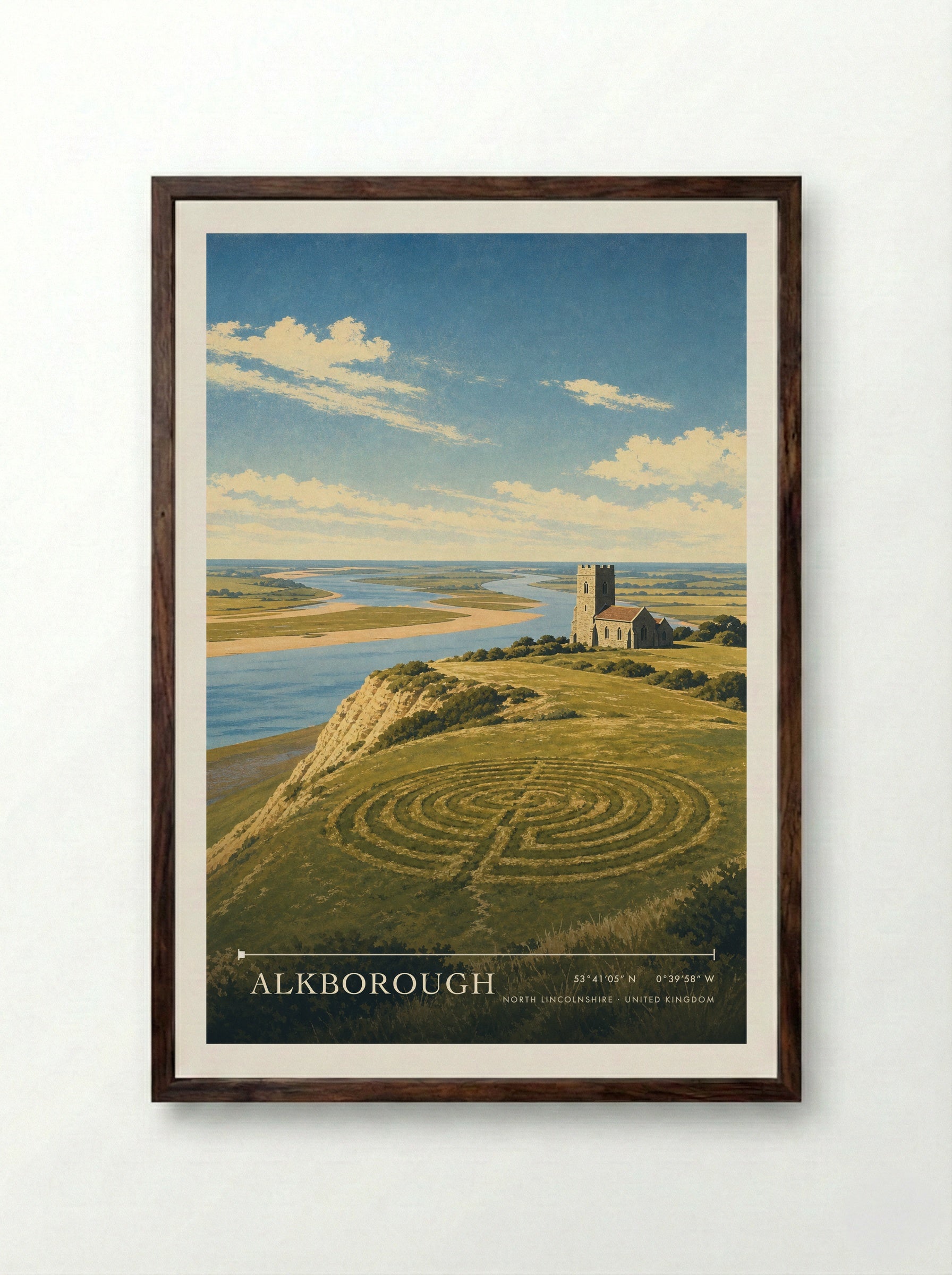 Alkborough North Lincolnshire United Kingdom Travel Poster - Framed Print Dark Wood