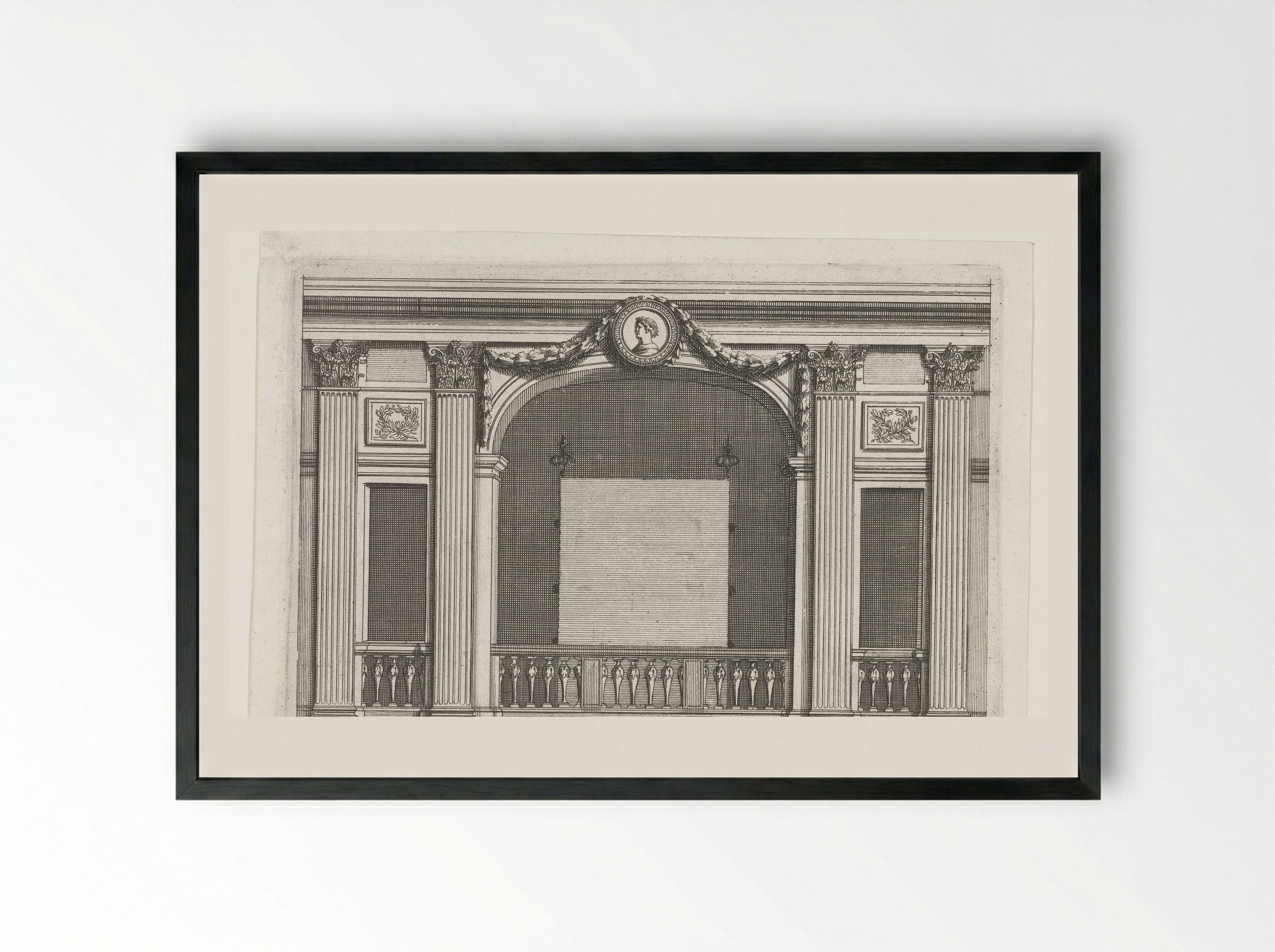 Alkoof afgesloten door balustrade - Jean Lepautre - Framed Print Black