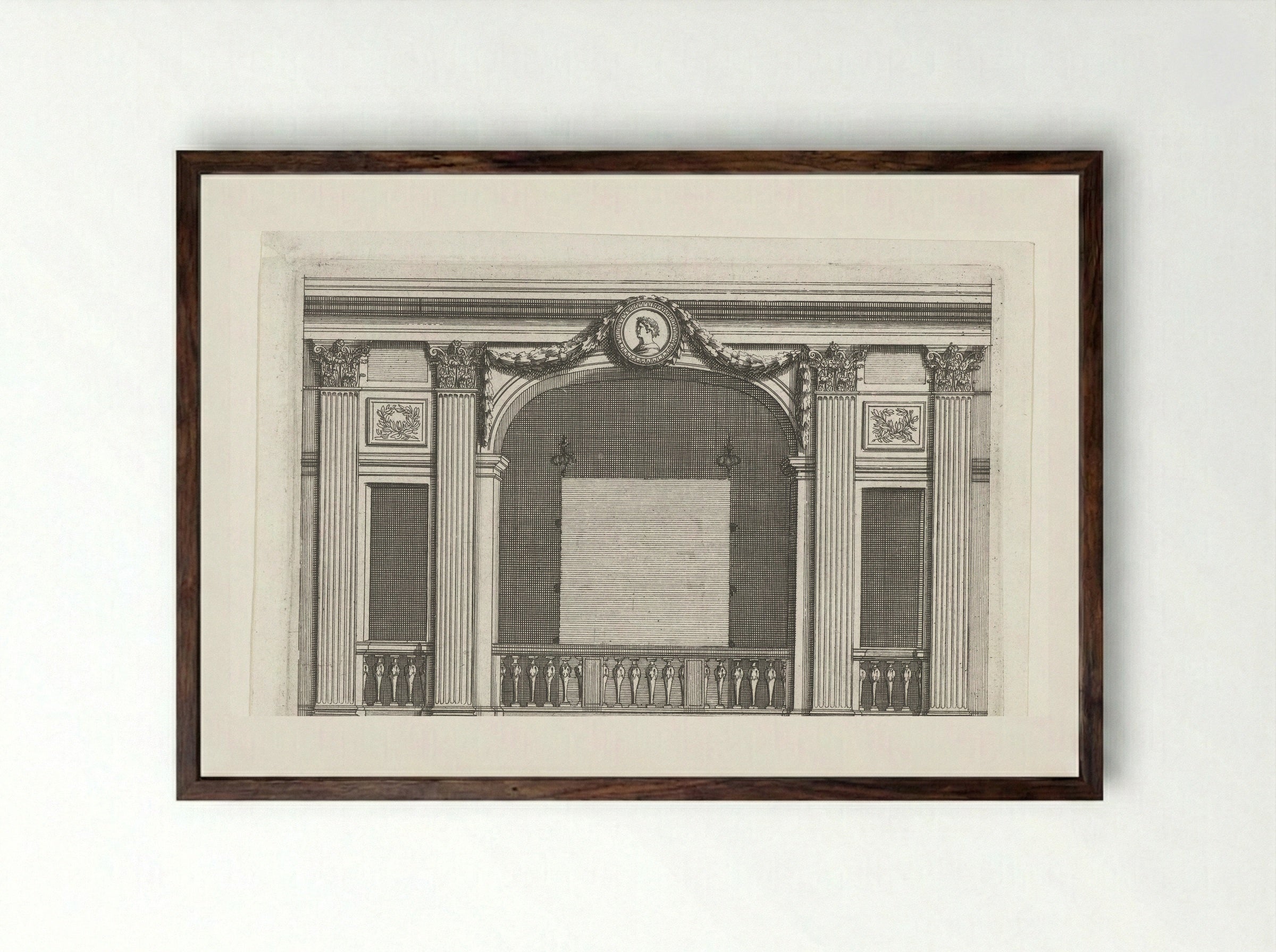Alkoof afgesloten door balustrade - Jean Lepautre - Framed Print Dark Wood
