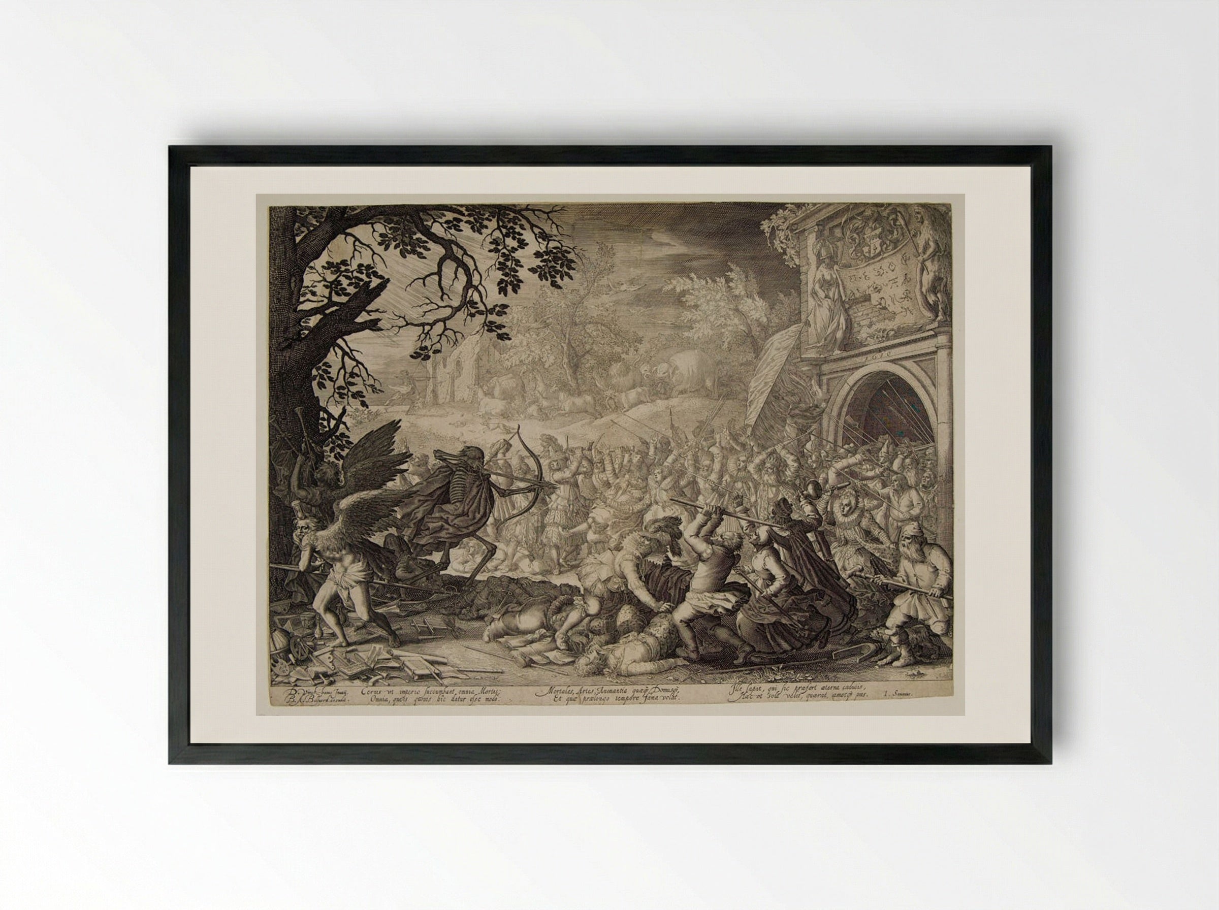 All-Conquering Death, Who Pierces All Mankind with Arrows - Boetius Adamsz. Bolswert - Framed Print Black