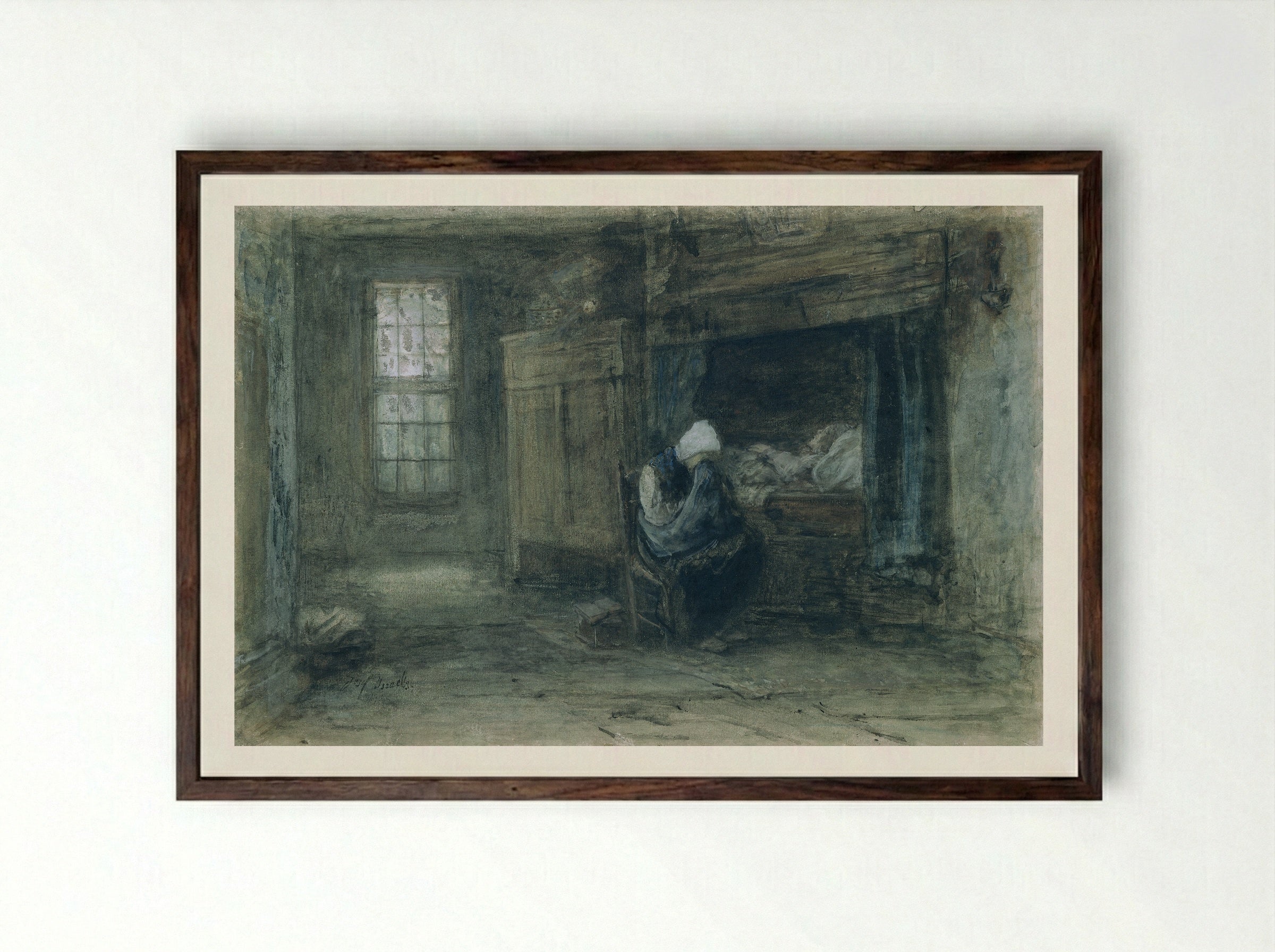 Alleen op de wereld - Jozef Israëls - Framed Print Dark Wood