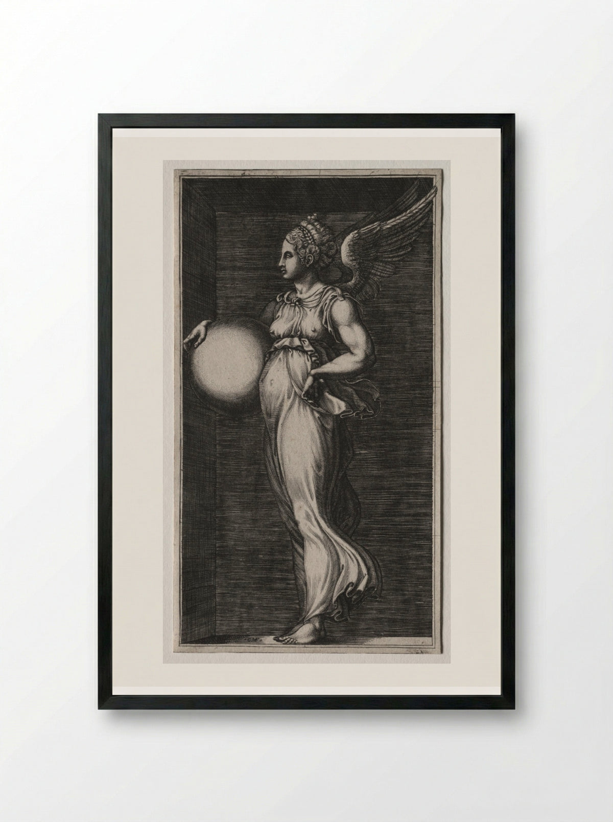 Allegorical Figure Holding a Sphere - Giorgio Ghisi - Framed Print Black