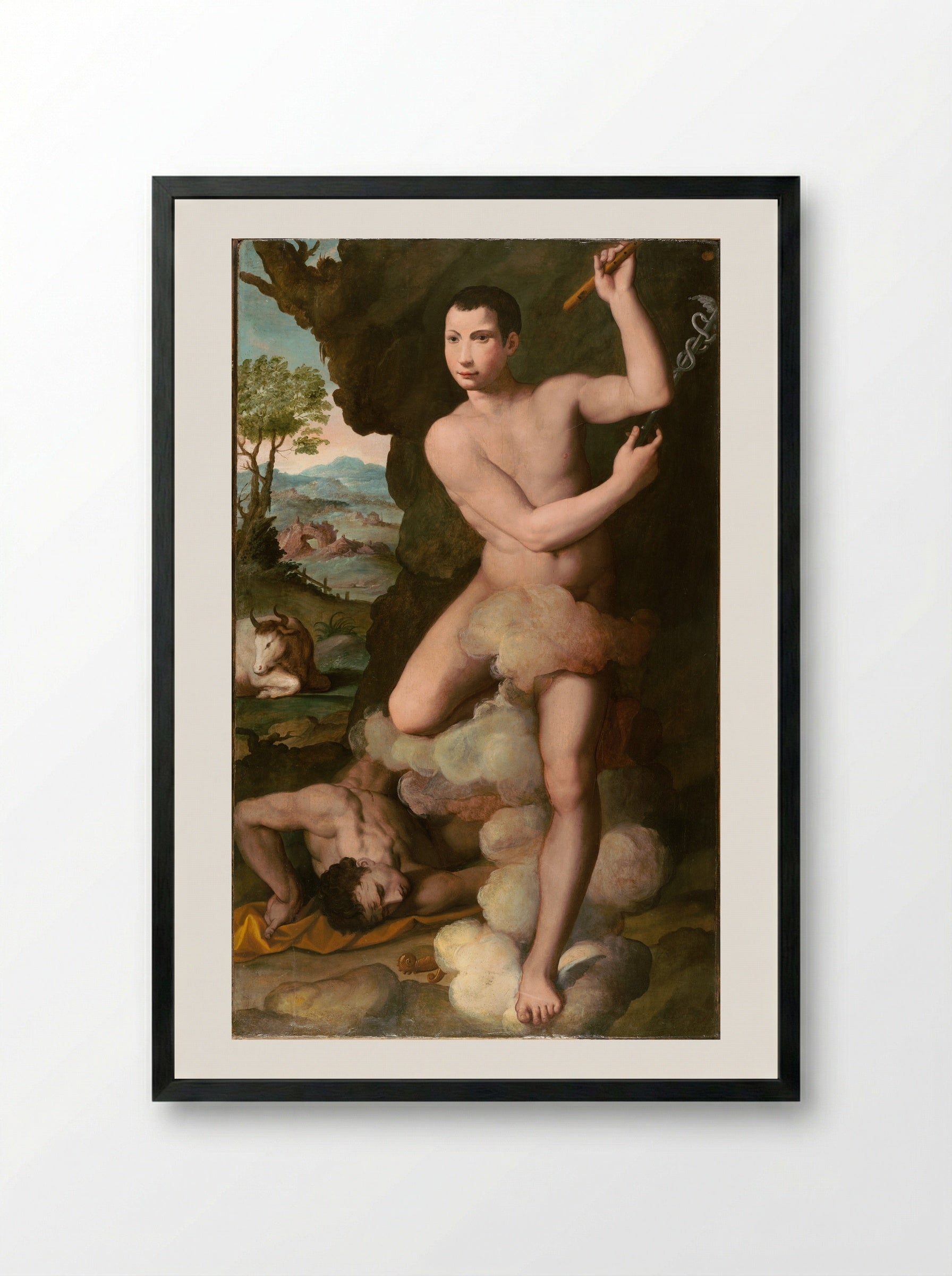 Allegorical Portrait of a Young Man in the Guise of Mercury Slaying Argus - Alessandro Allori - Framed Print Black