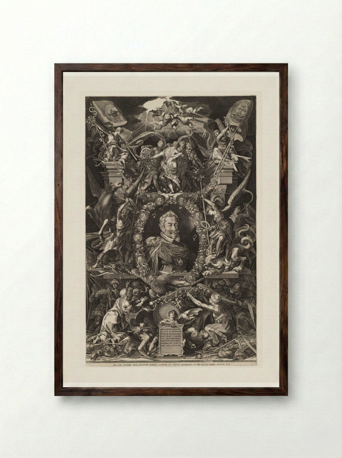 Allegorical Portrait of the Hapsburg Emperor Matthias - Aegidius Sadeler II - Framed Print Dark Wood