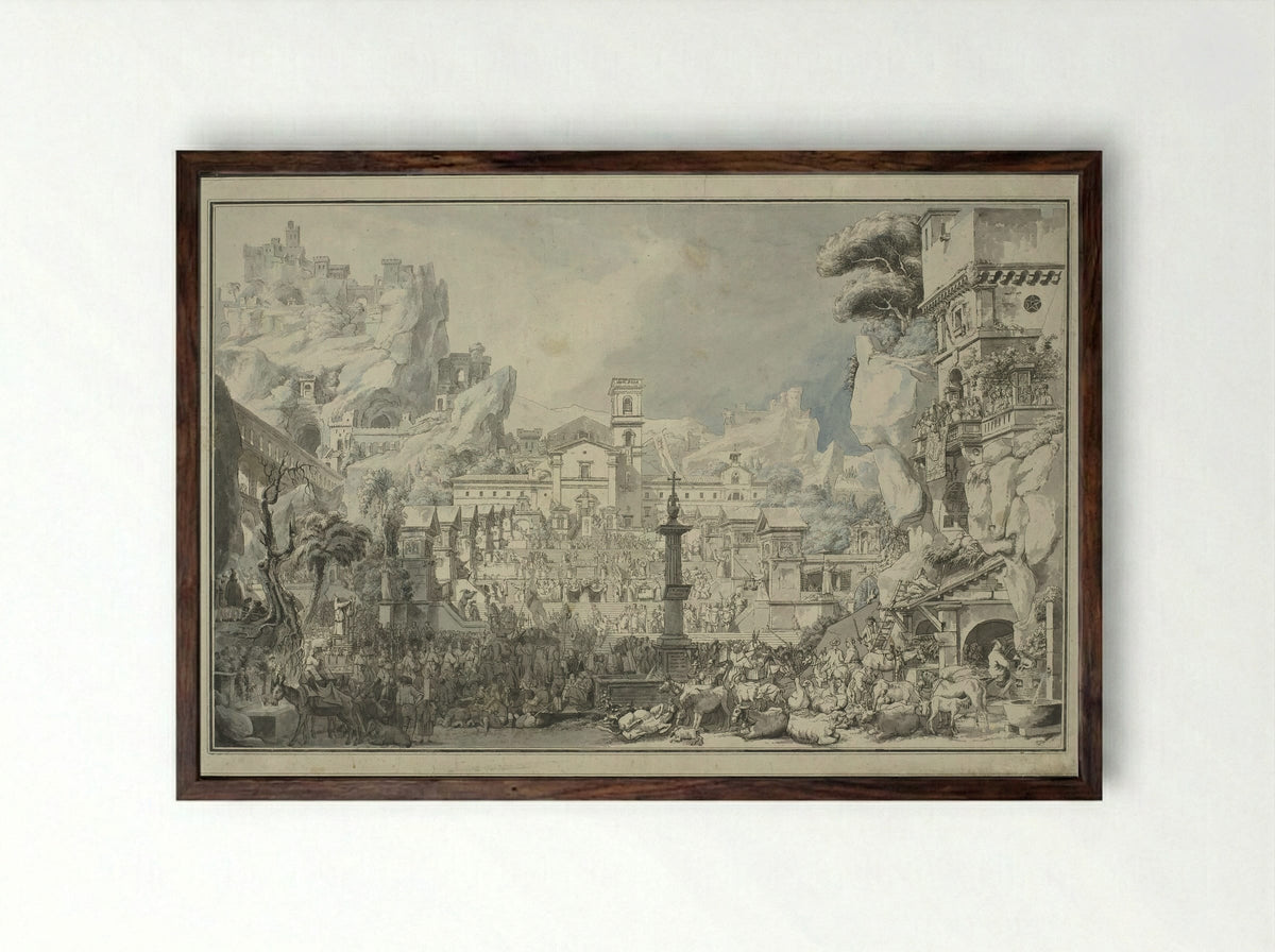 Allegorie op de Katholieke Kerk: de volle aflaat - Louis Jean Desprez - Framed Print Dark Wood