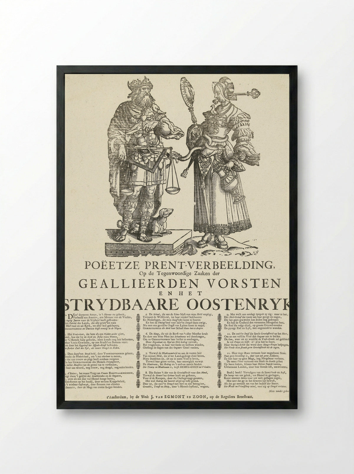 Allegorie op de Oostenrijkse successieoorlog - Jan Ewoutsz. - Framed Print Black
