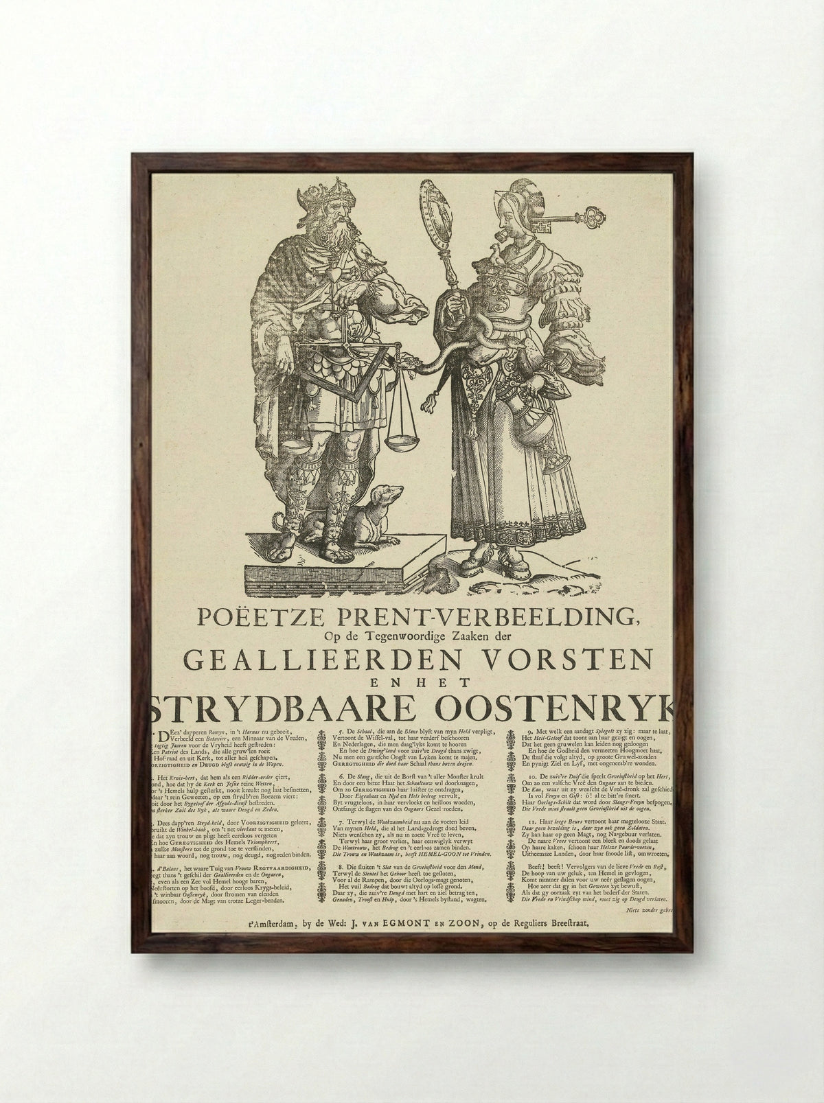 Allegorie op de Oostenrijkse successieoorlog - Jan Ewoutsz. - Framed Print Dark Wood