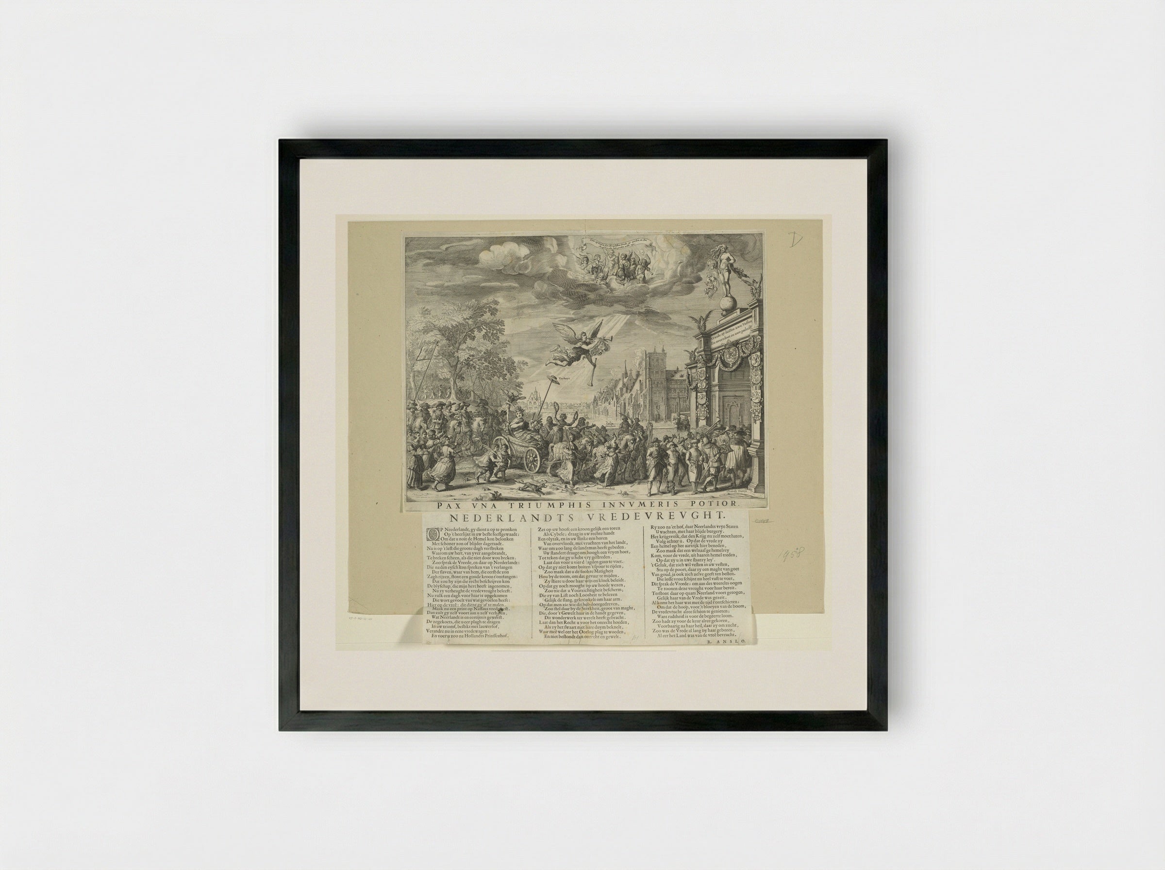 Allegorie op de Vrede van Munster met tekstblad - Salomon Savery - Framed Print Black