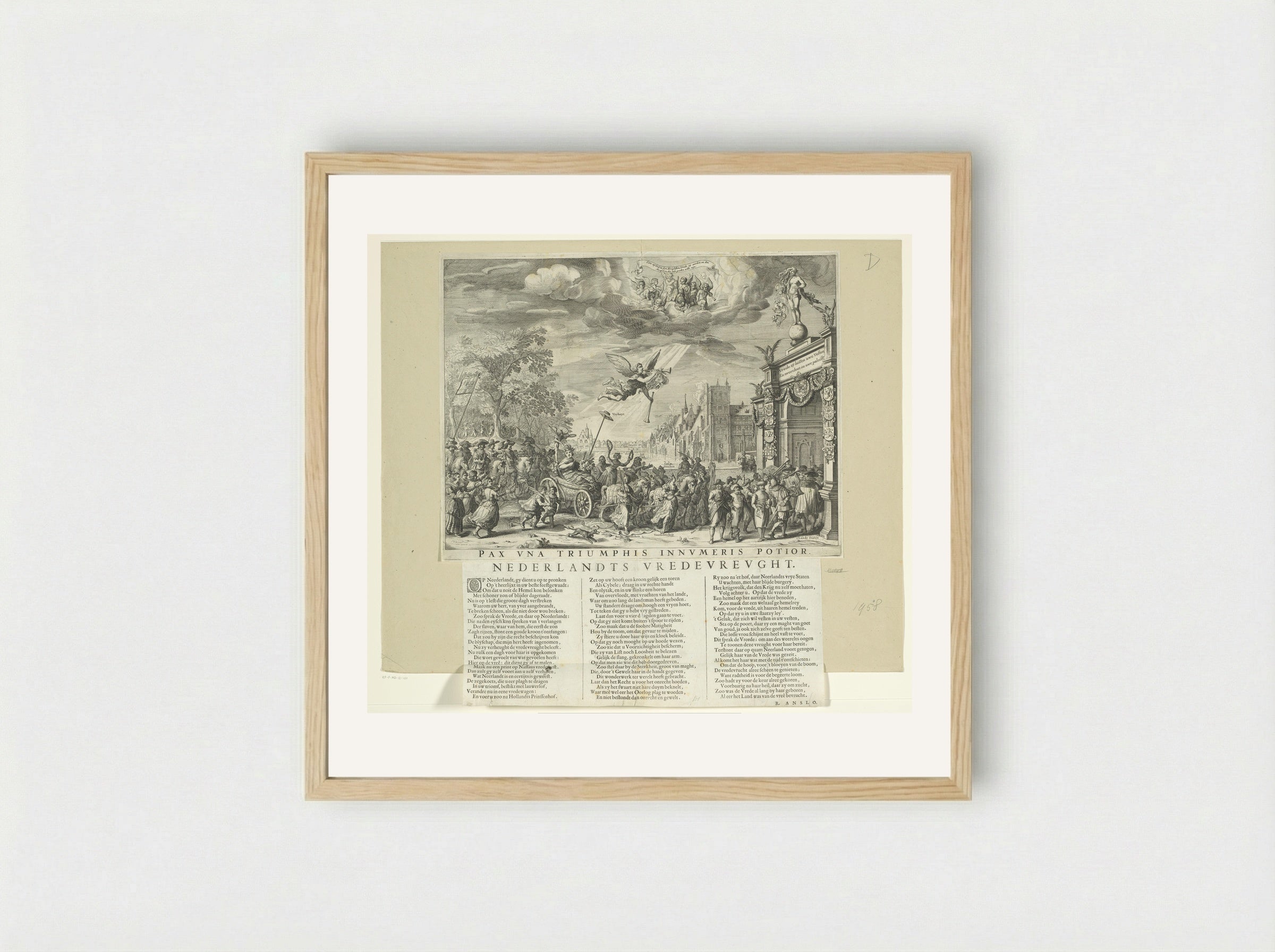 Allegorie op de Vrede van Munster met tekstblad - Salomon Savery - Framed Print Wood