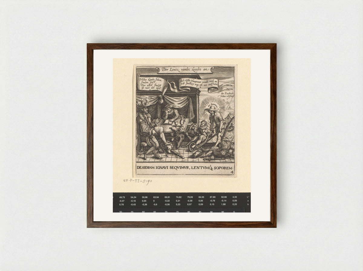 Allegorie op de luiheid van de mens - Johann Theodor de Bry - Framed Print Dark Wood
