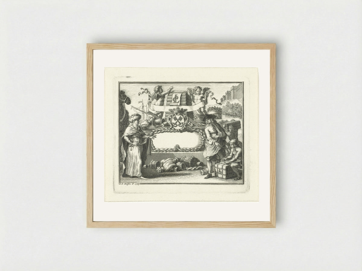 Allegorie op wolhandel in Leiden - Abraham Delfos - Framed Print Wood