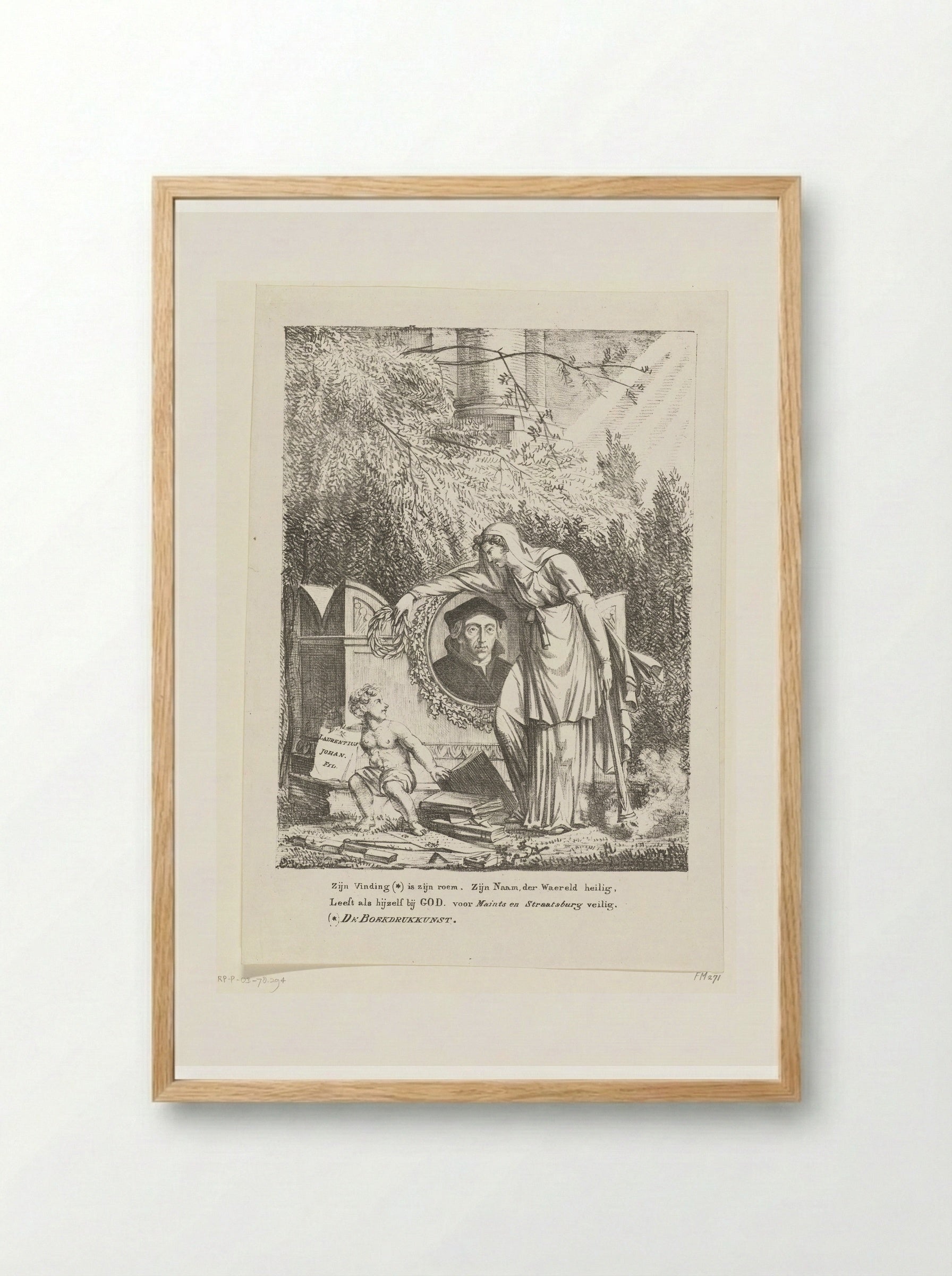Allegorisch grafmonument voor Laurens Jansz. Coster - Pieter Bartholomeusz. Barbiers - Framed Print Wood