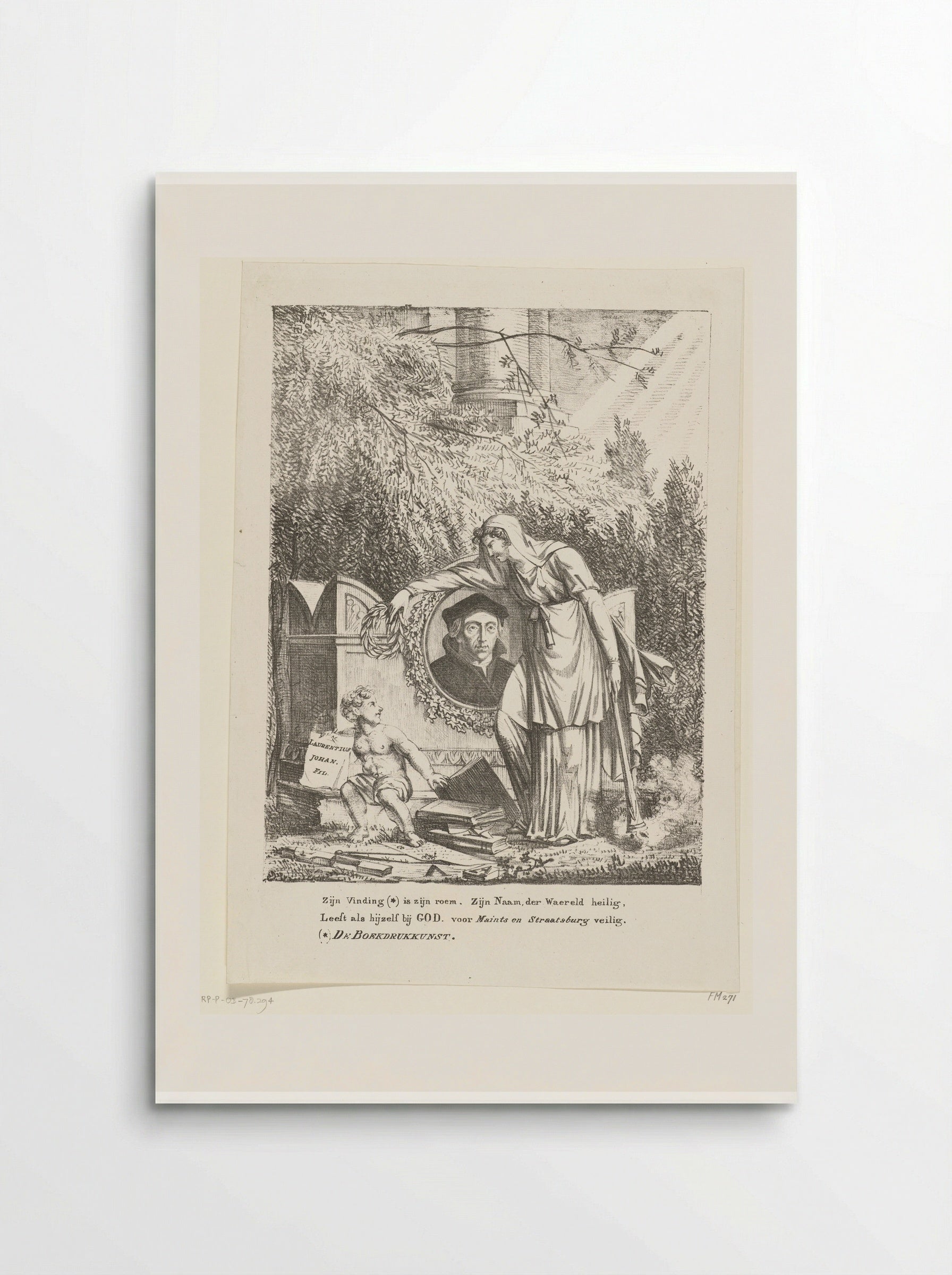 Allegorisch grafmonument voor Laurens Jansz. Coster - Pieter Bartholomeusz. Barbiers - Poster