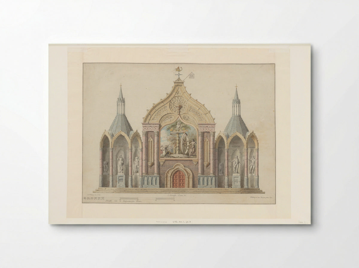 Allegorisch monument voor het Alliantiefeest op de Botermarkt te Amsterdam, 19 juni 1795 - Fine Art Print - Poster